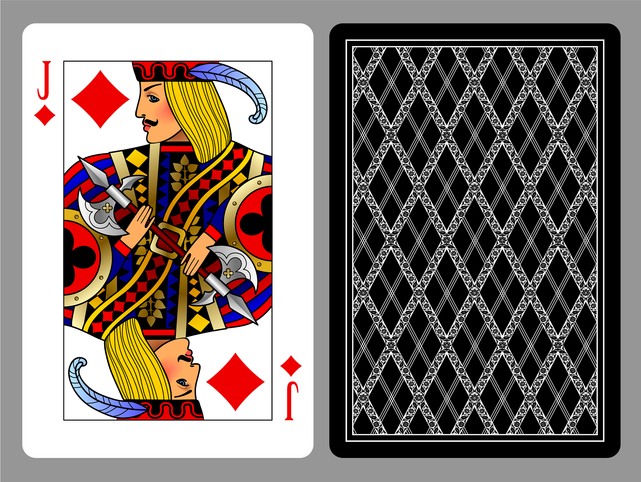 jack of diamonds playing card and the backside