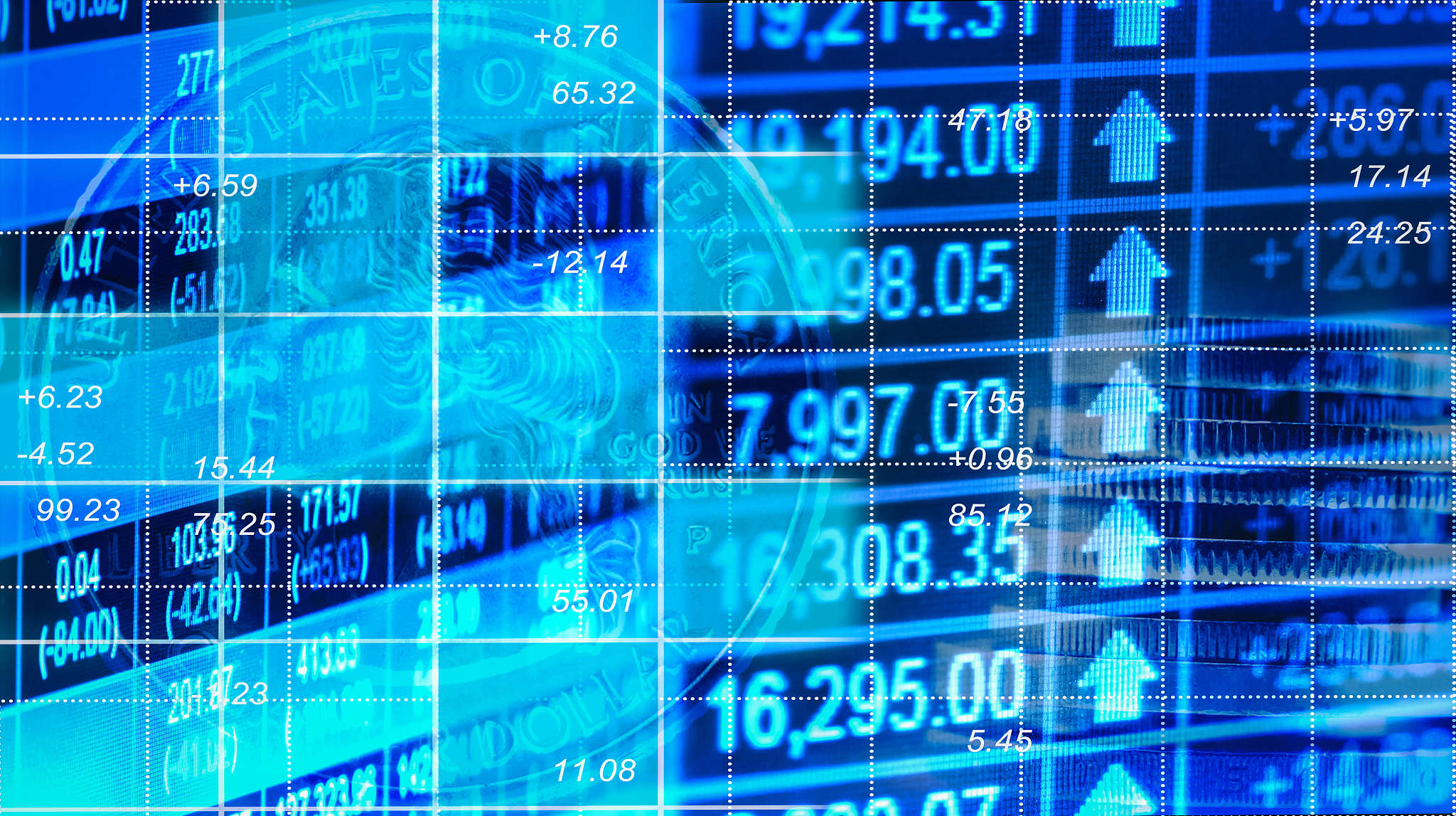 financial data on a monitor,stock market data on led