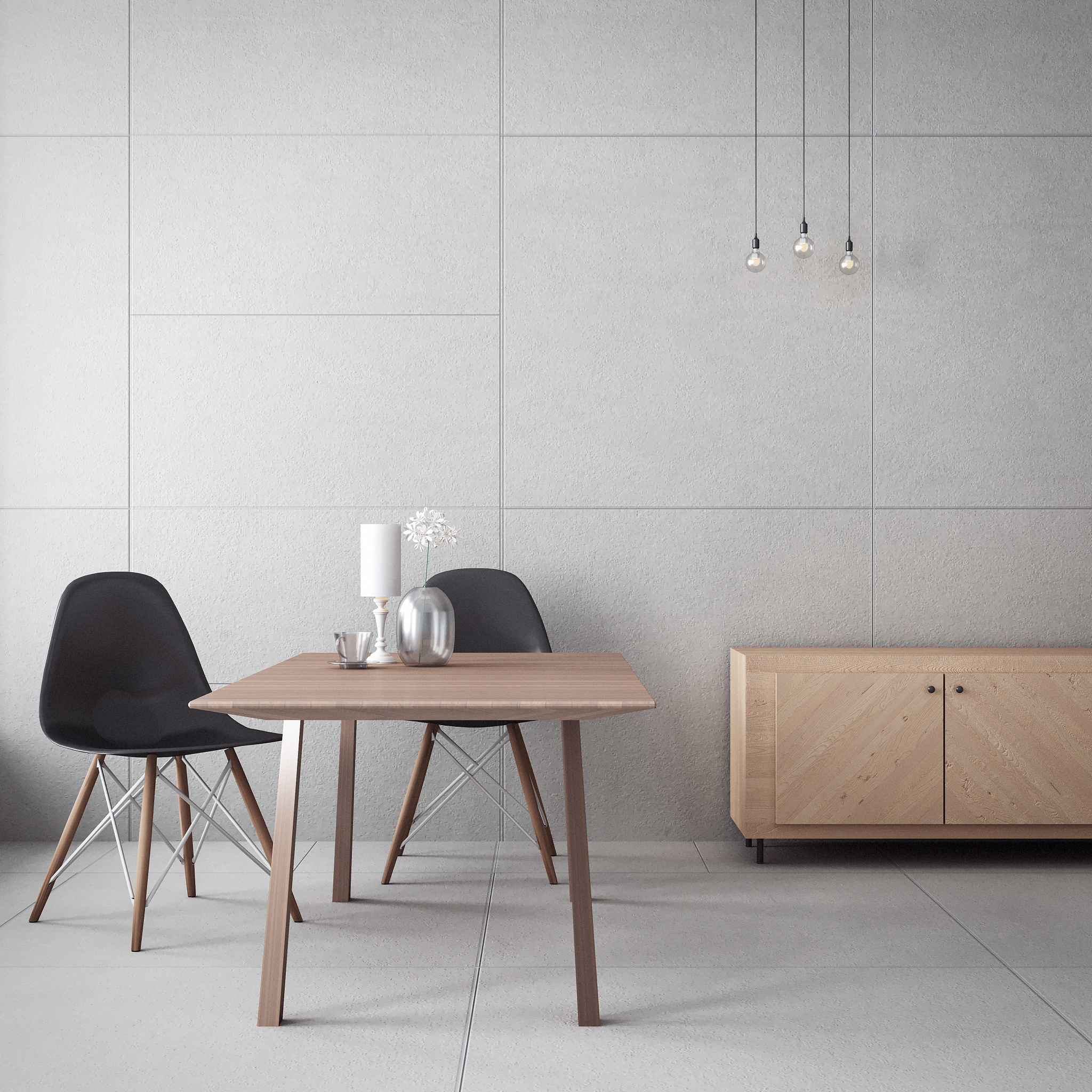 living room cabinet & concrete wall / 3d rendering interior