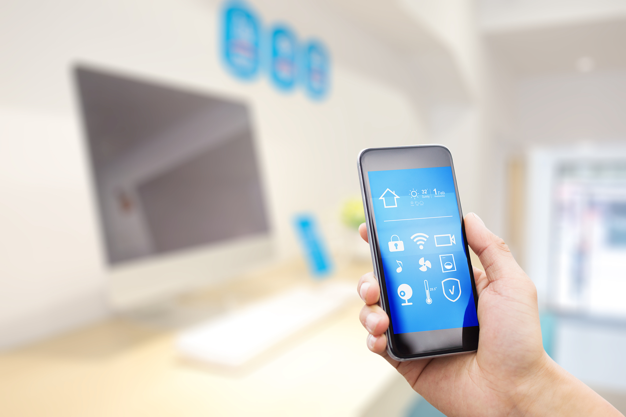 smart phone with blurry office
