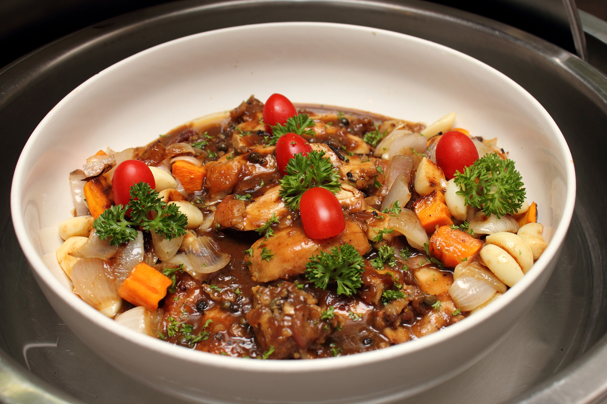 chicken pieces stewed with vegetables