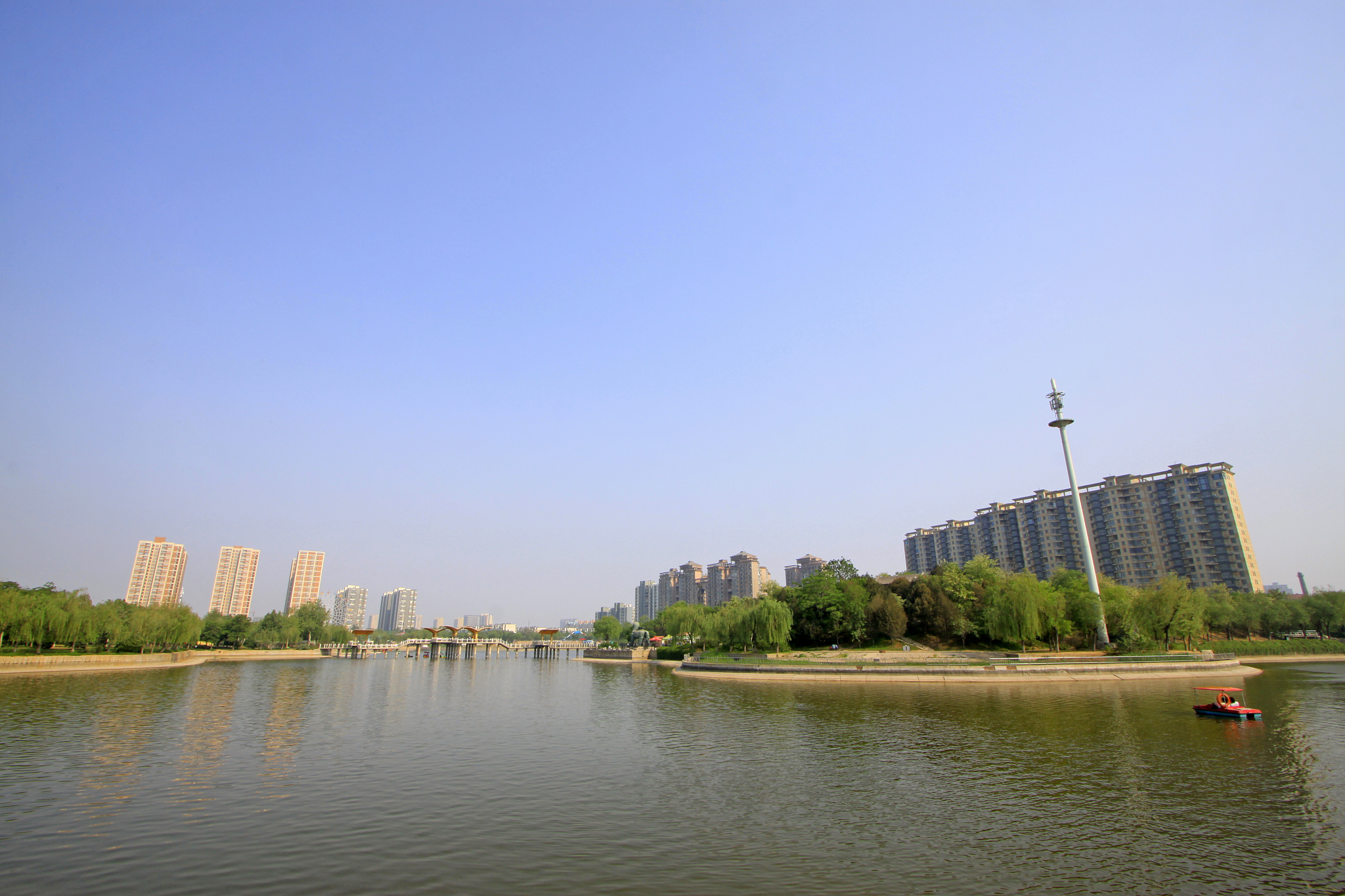 buildings and trees in a city, closeup of photo