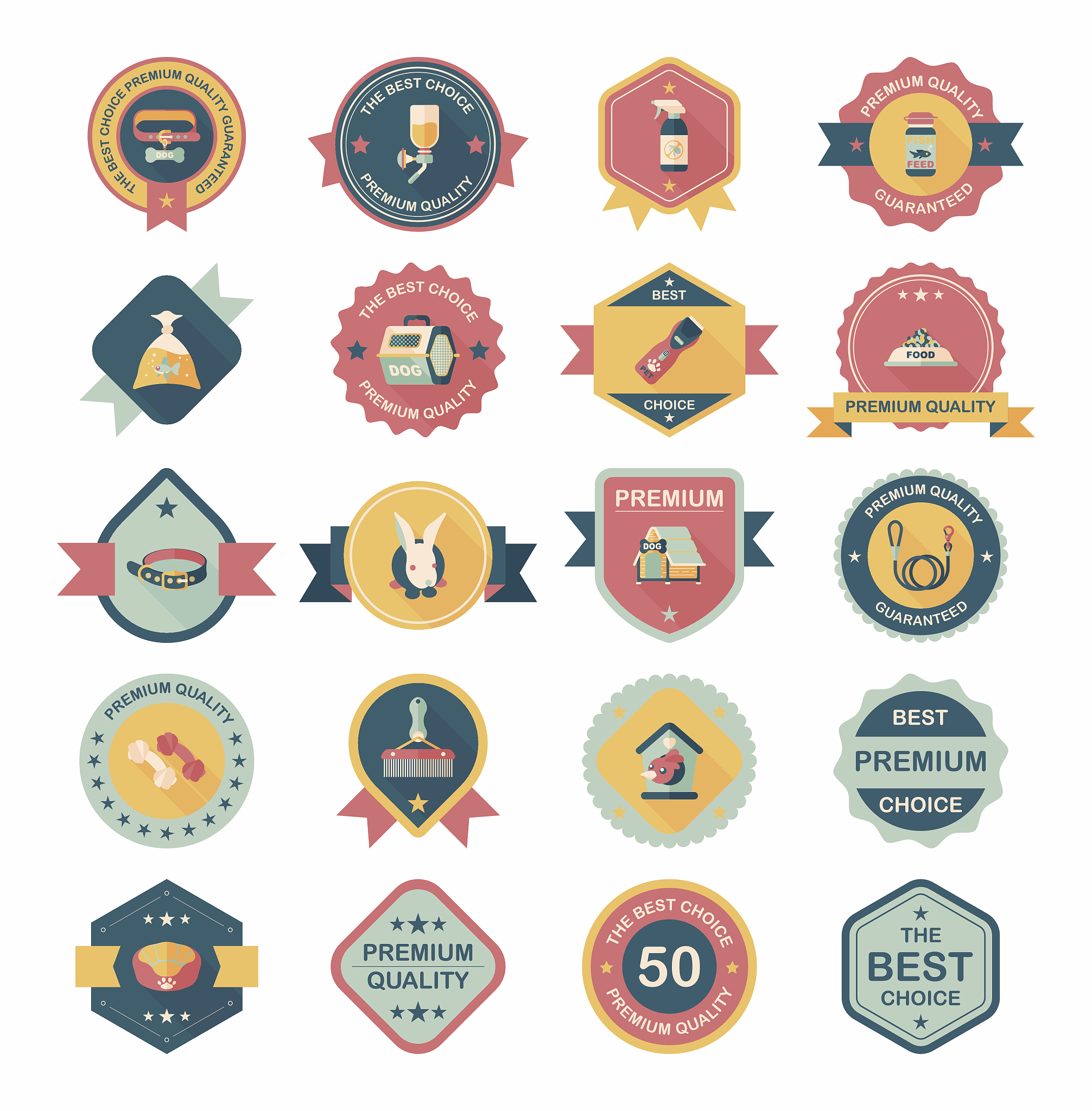 pet badge flat banner design background set, eps10
