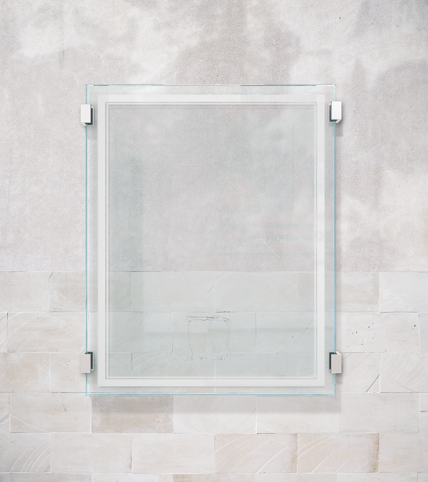 glass plate on concrete wall