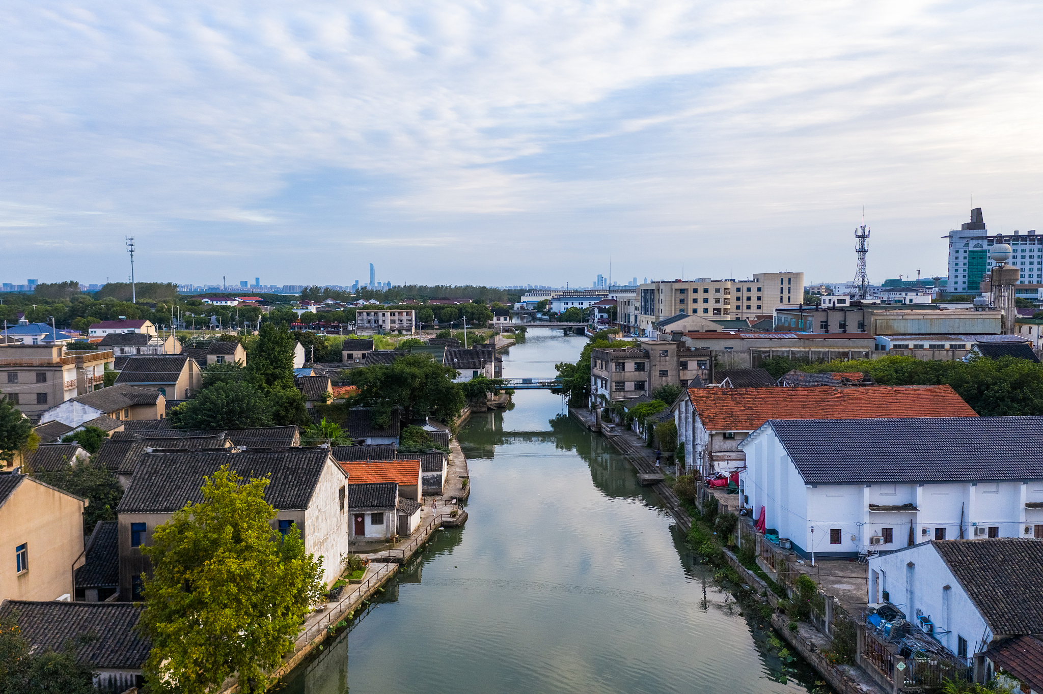 aerial photo of taiping ancient town in suzhou. jiangsu province