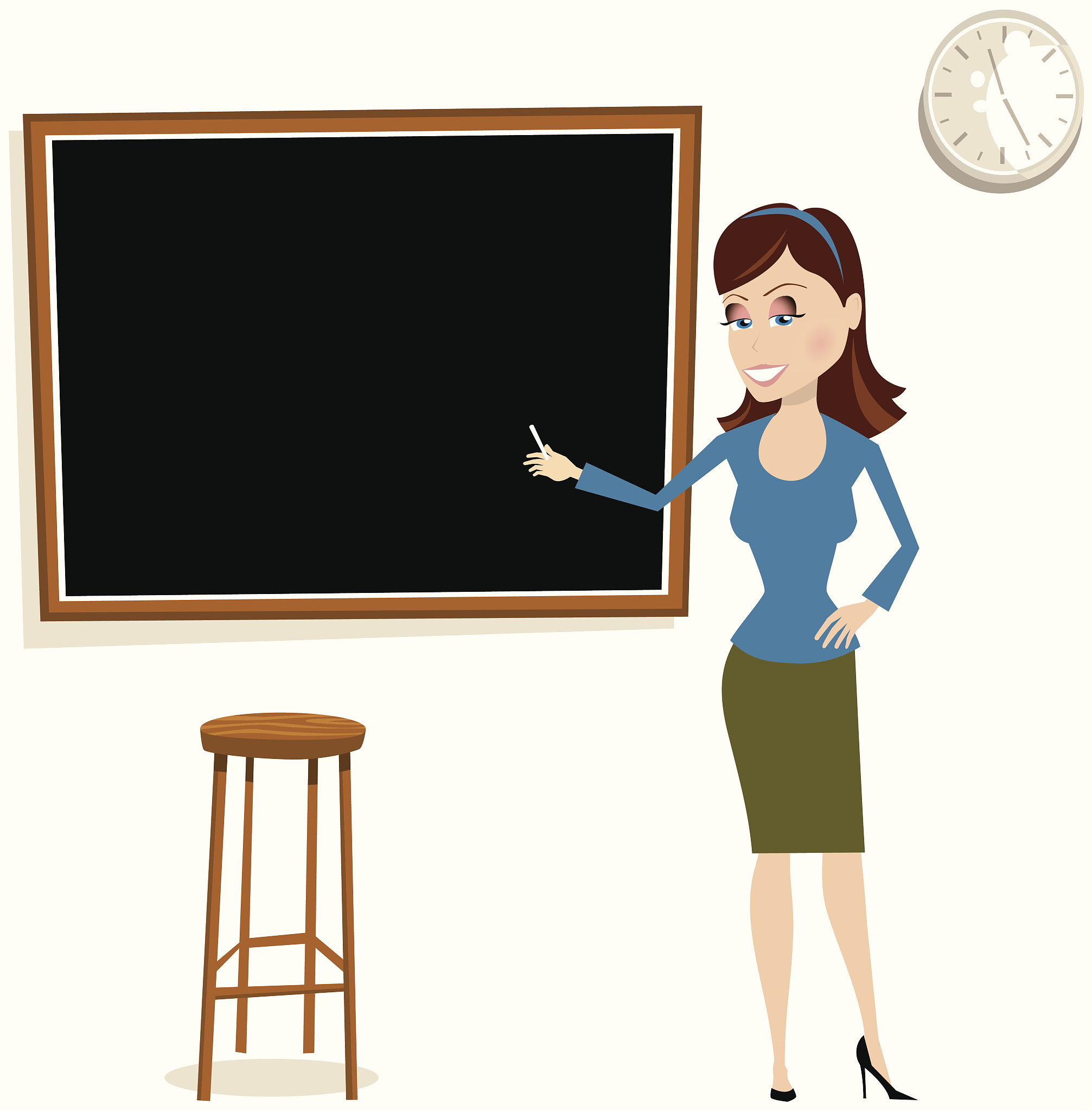 woman teacher at chalkboard