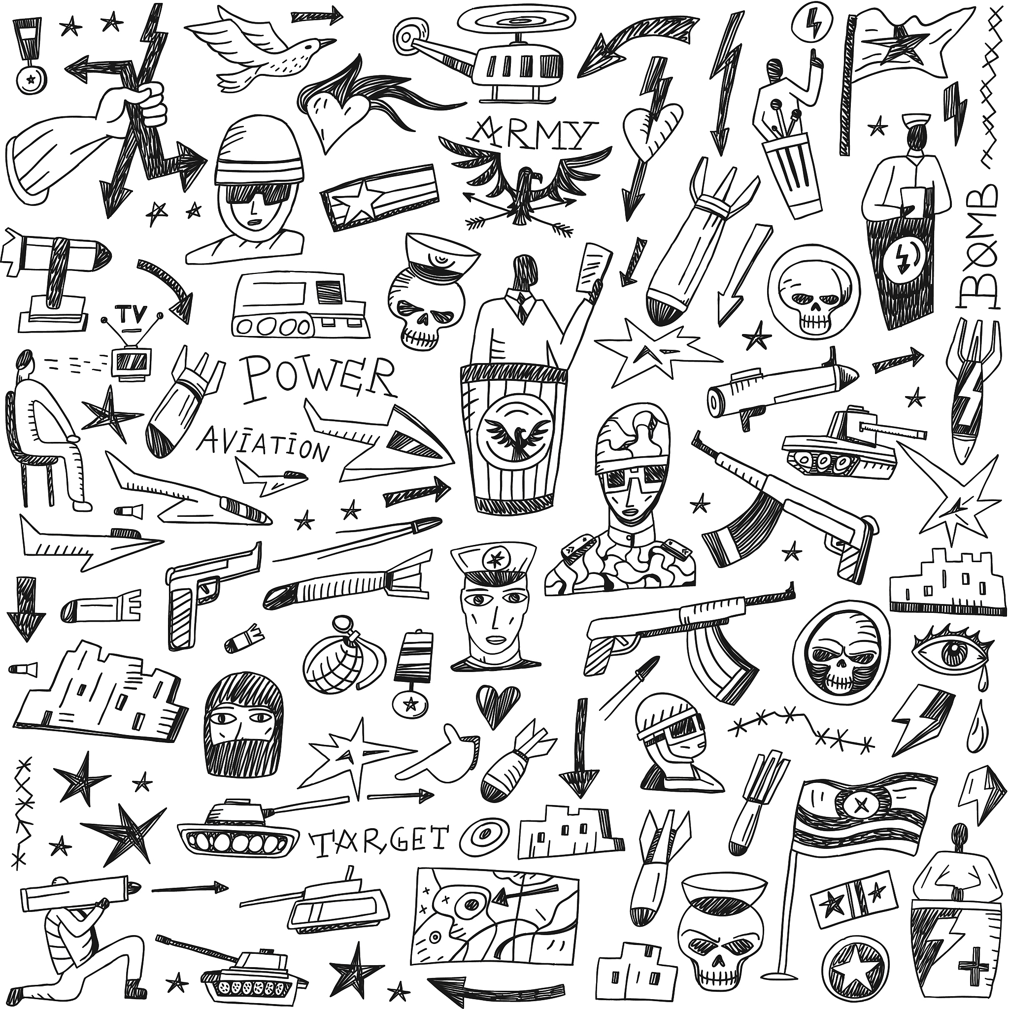 war - doodles set