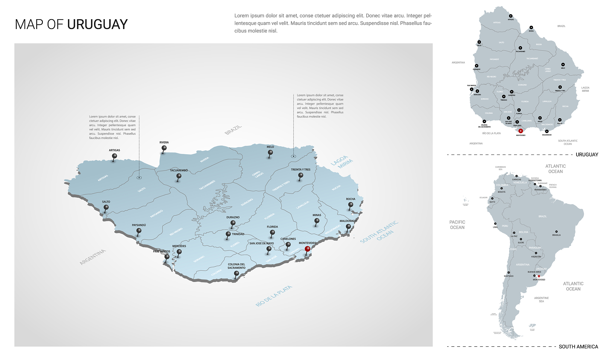 vector set of uruguay country. isometric 3d map, uruguay map, so