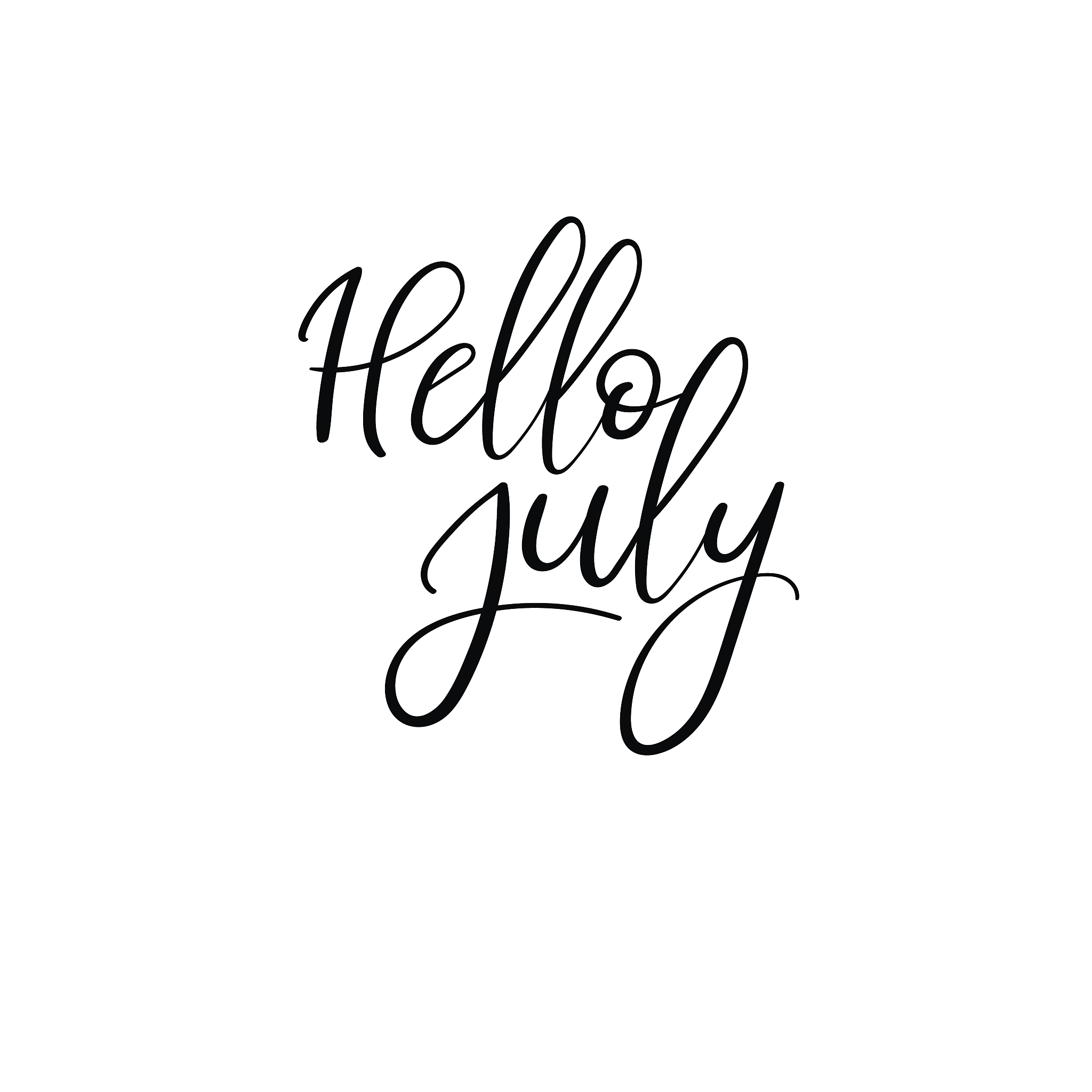 hello july hand lettering phrase. summer greeting card. brush ca