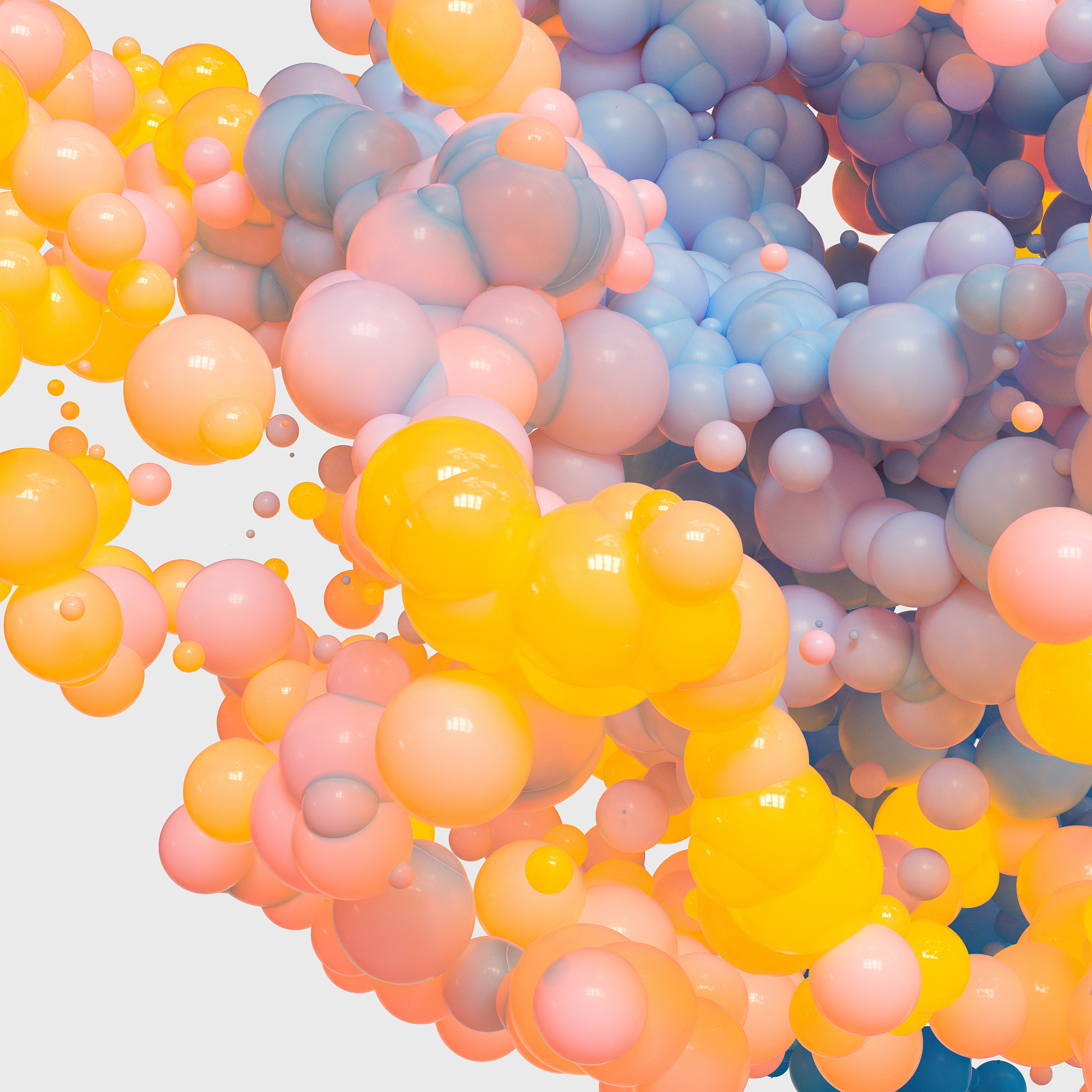 glowing and flying spheres with white background, 3d rendering.