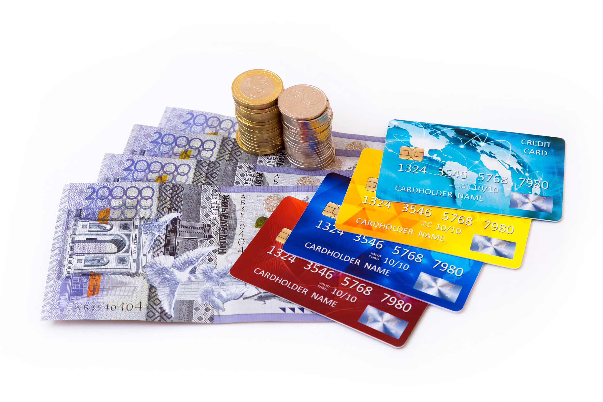 banknotes coins credit cards