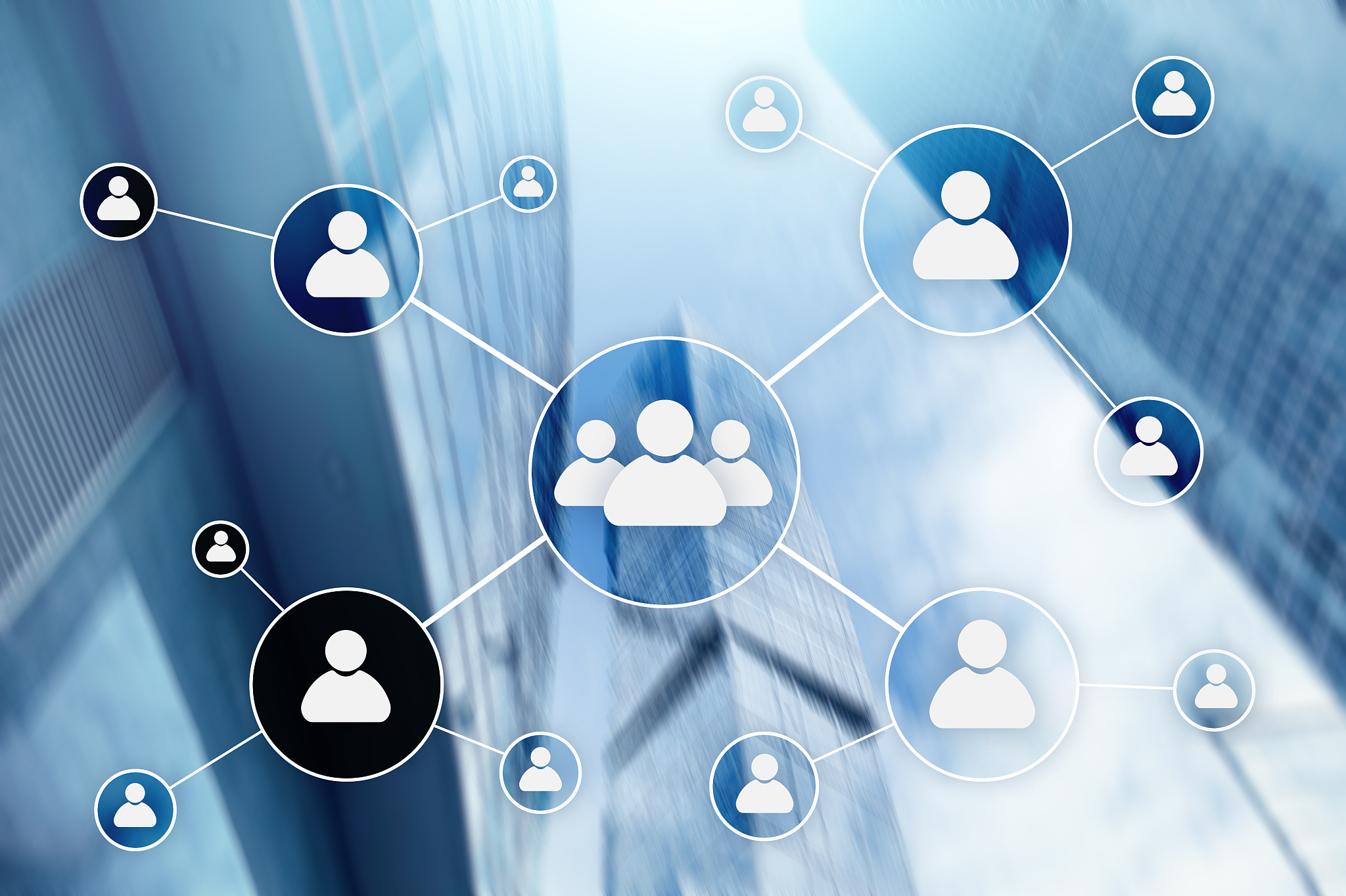 hr - human resources management concept on blurred business cent