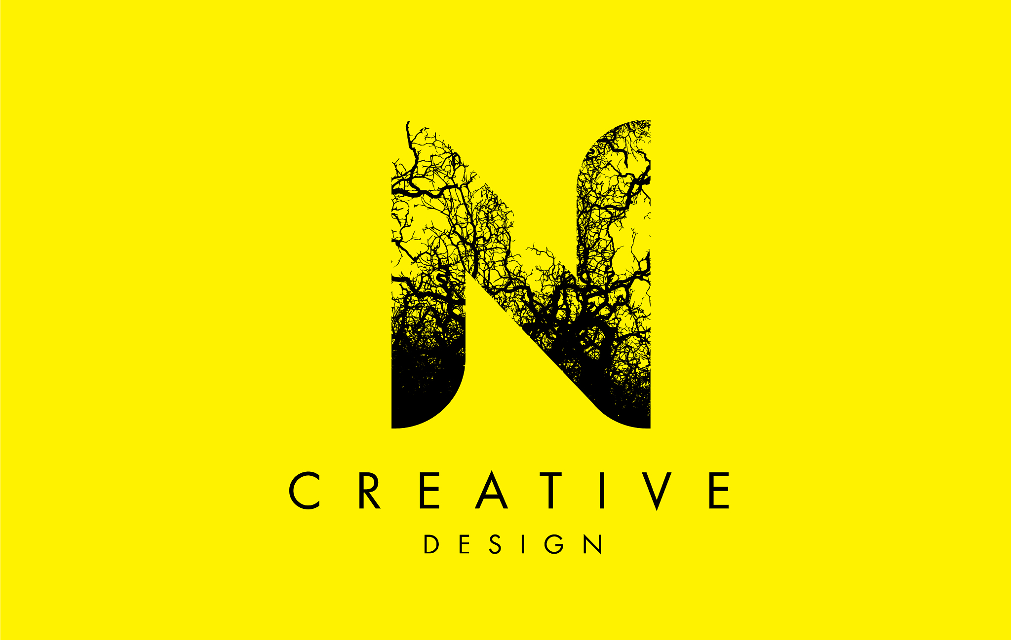 n logo letter made from black tree branches