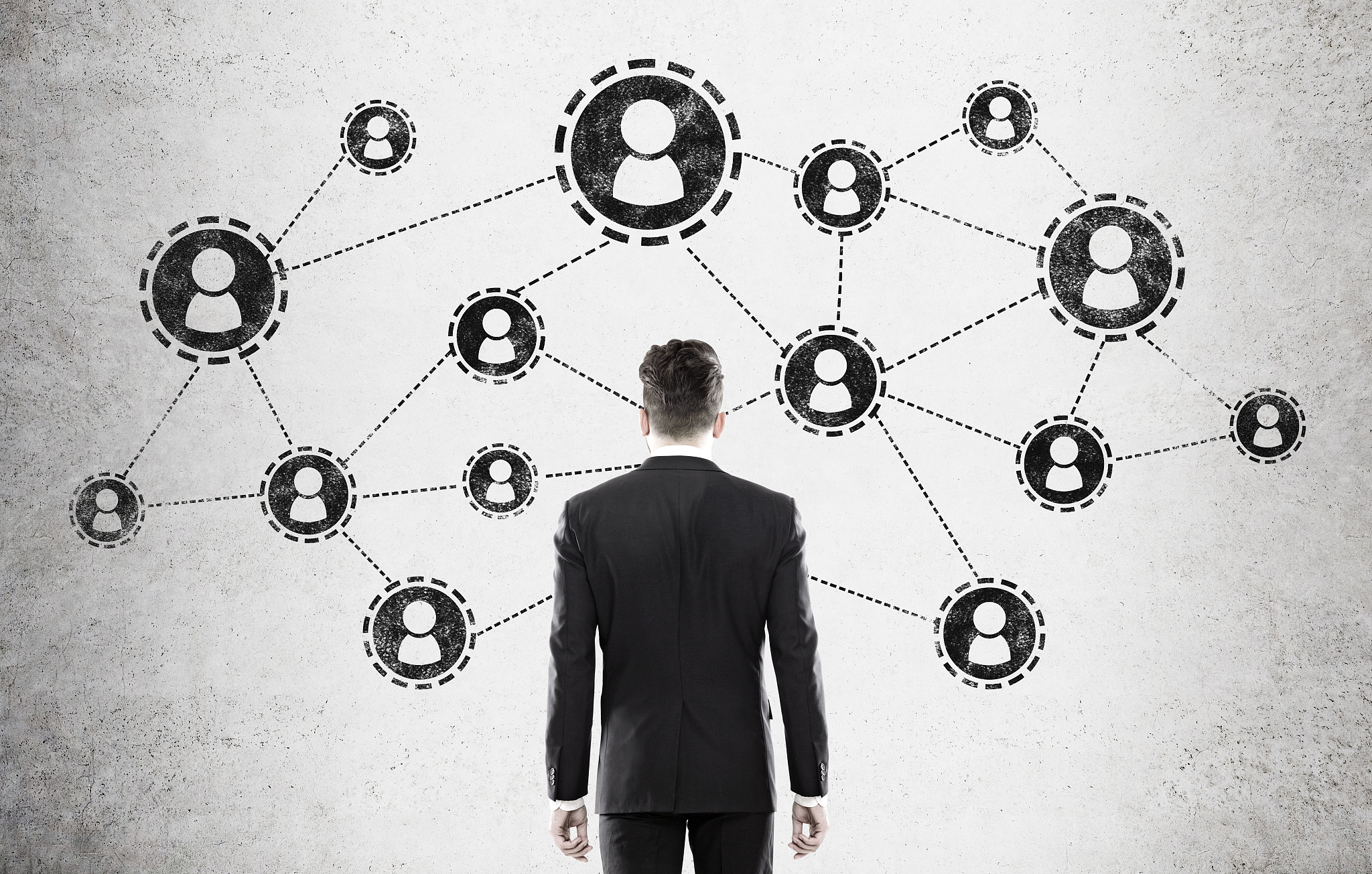 businessman looking at social network