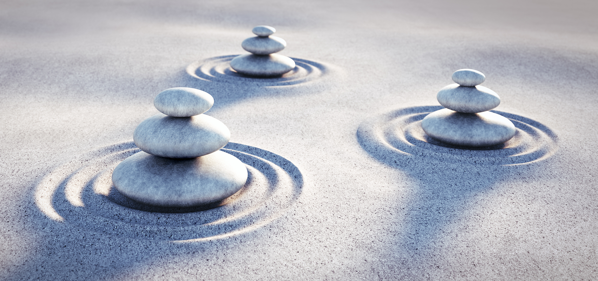 japanese zen garden with textured sand - stock photo