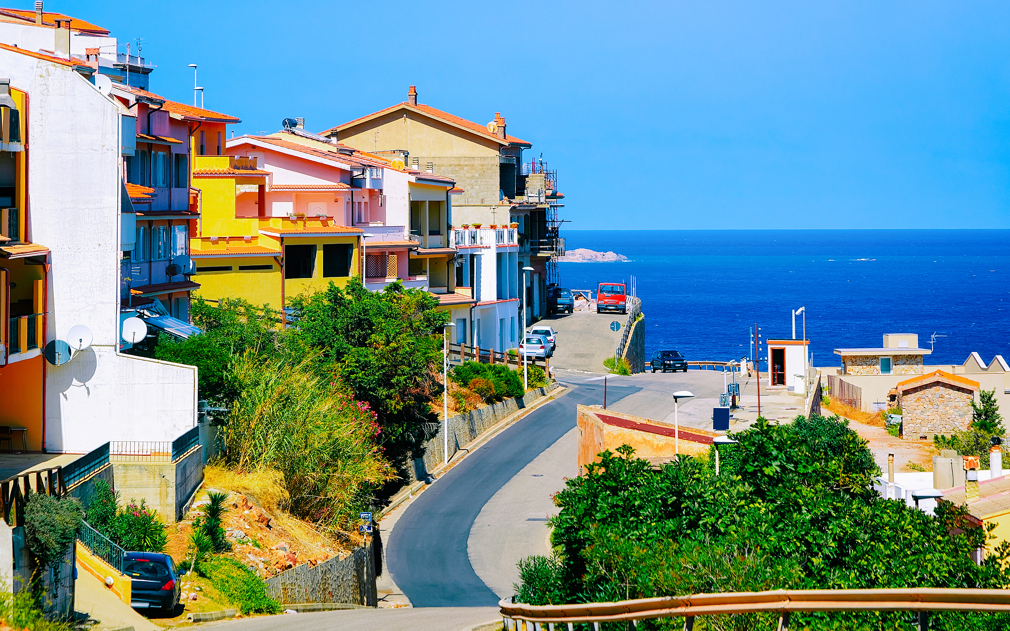 cityscape of car road at buggerru city at mediterranean sea sard