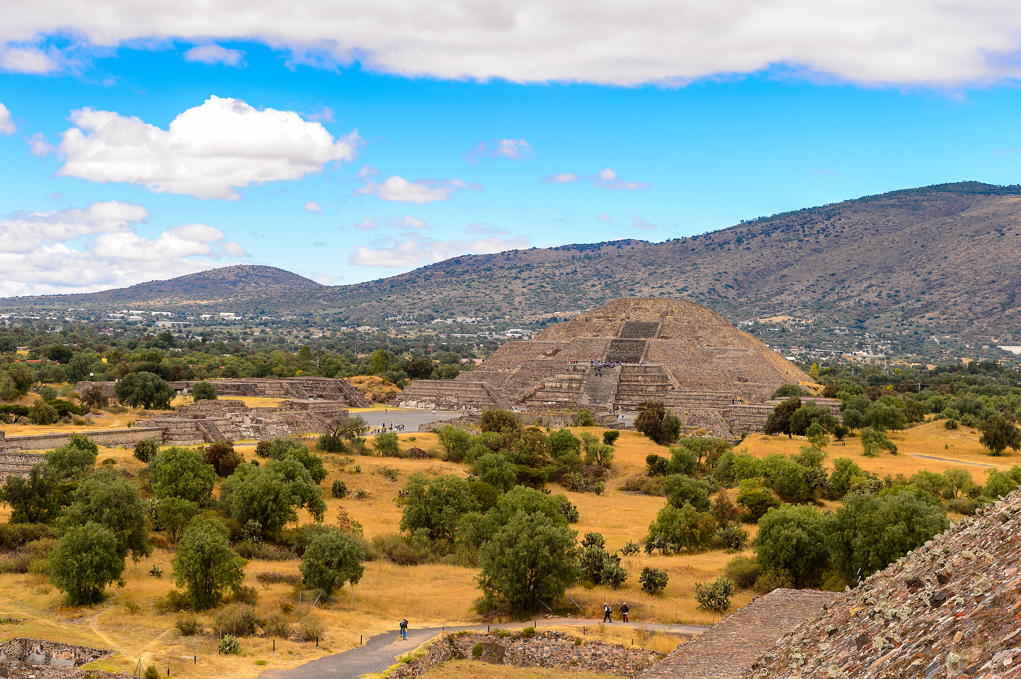 panorama of teotihuacan from the piramid of the sun, site of man