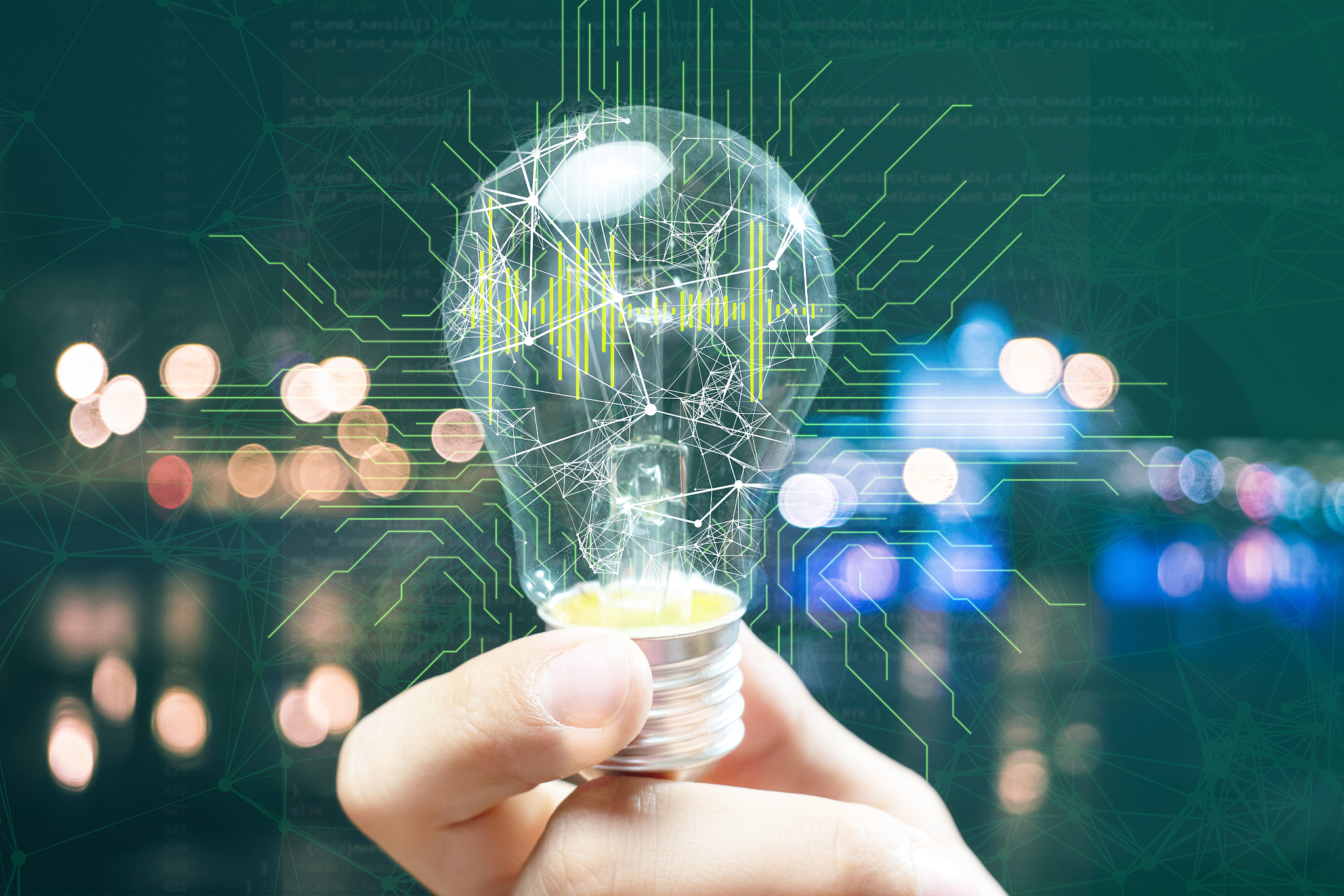 light bulb and futuristic technology inside it b