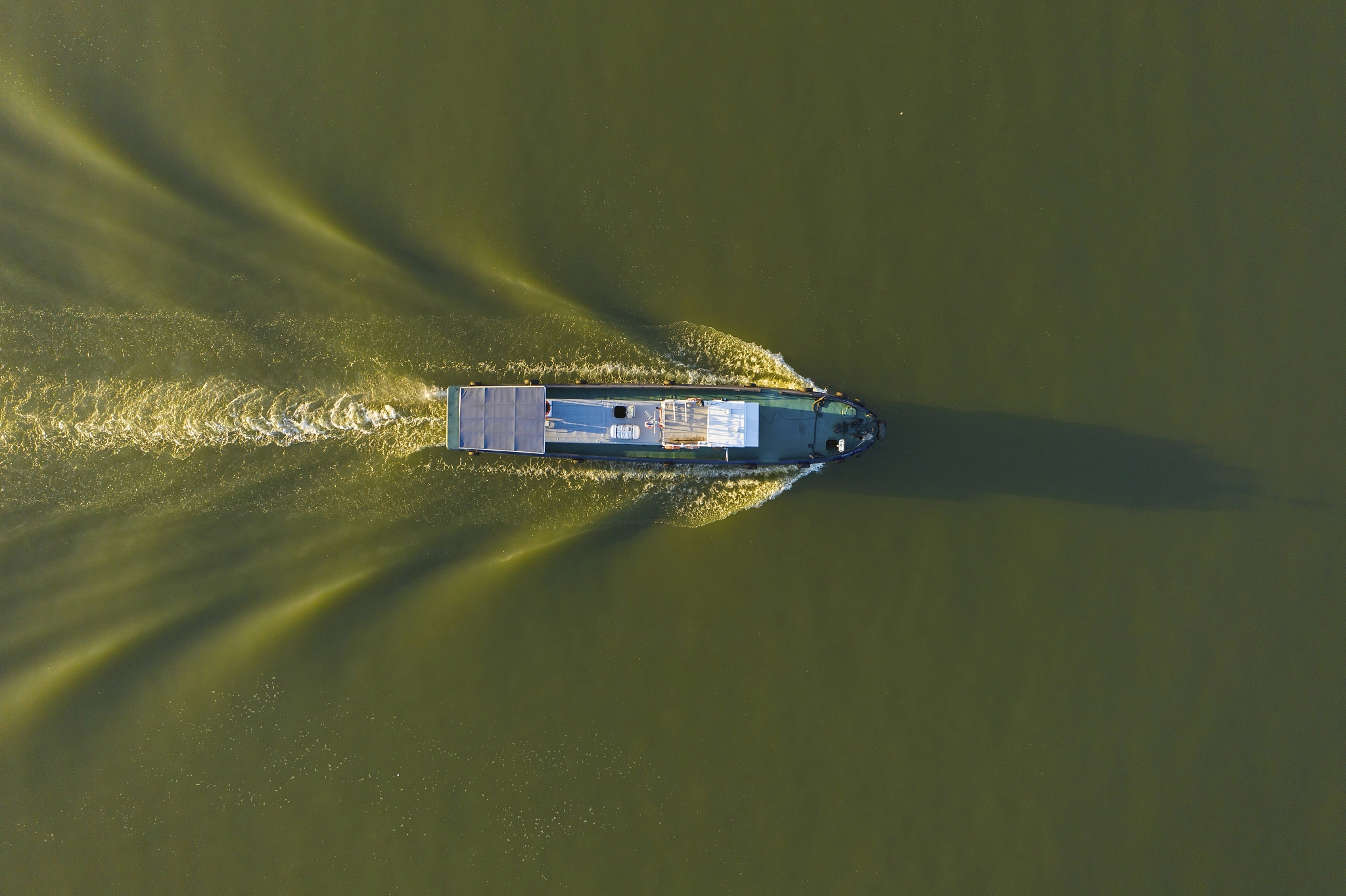 ship in open sea.