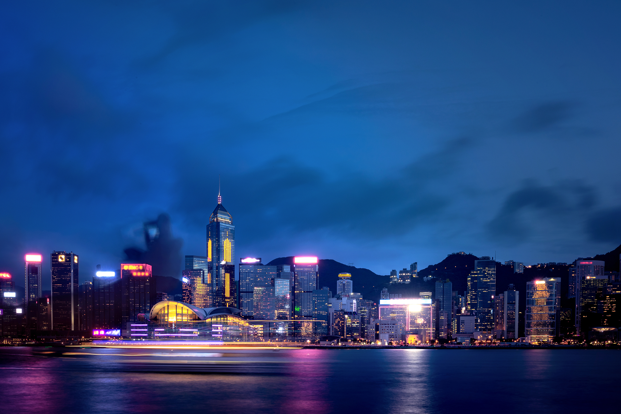 hong kong harbor view at night