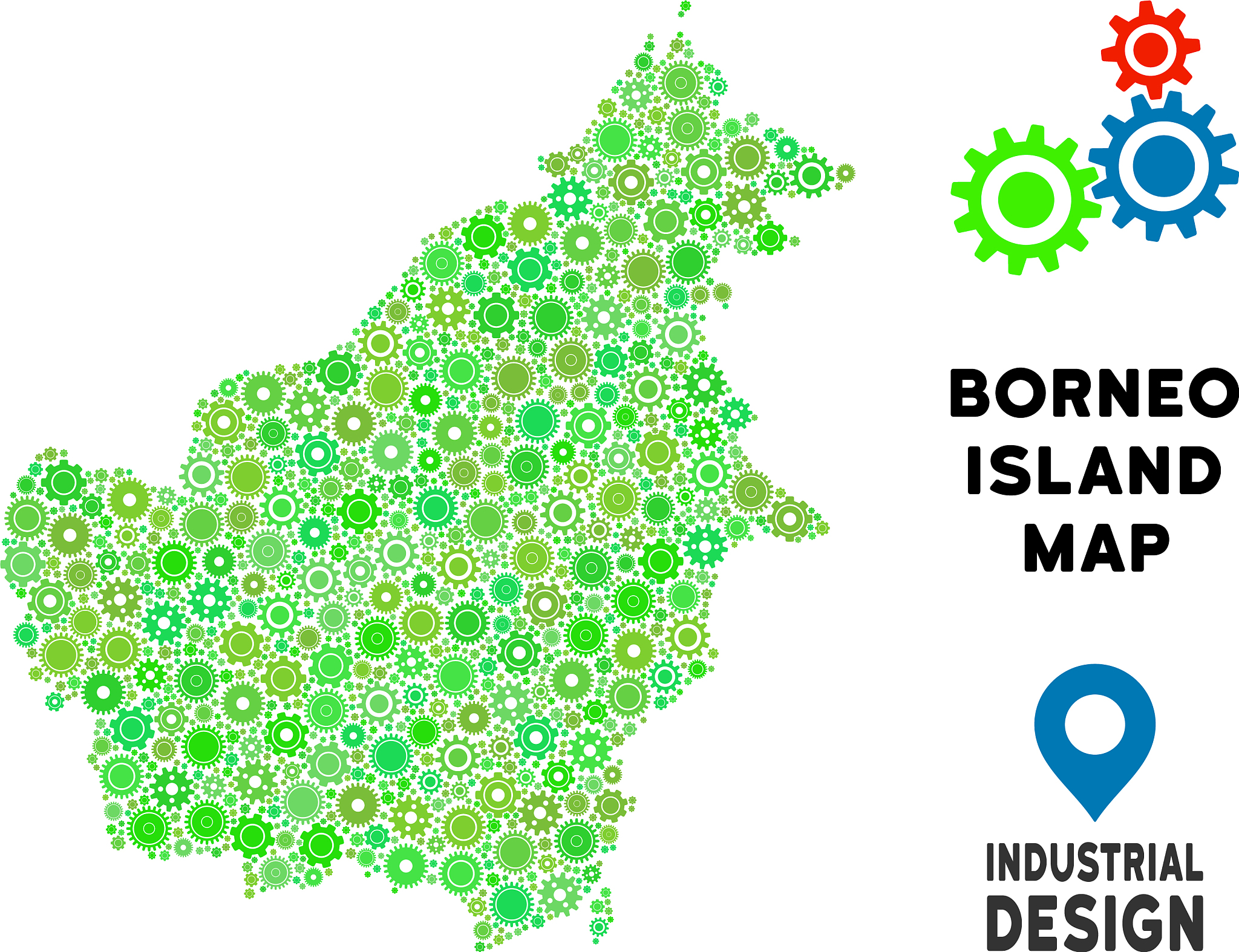 gears borneo island map composition