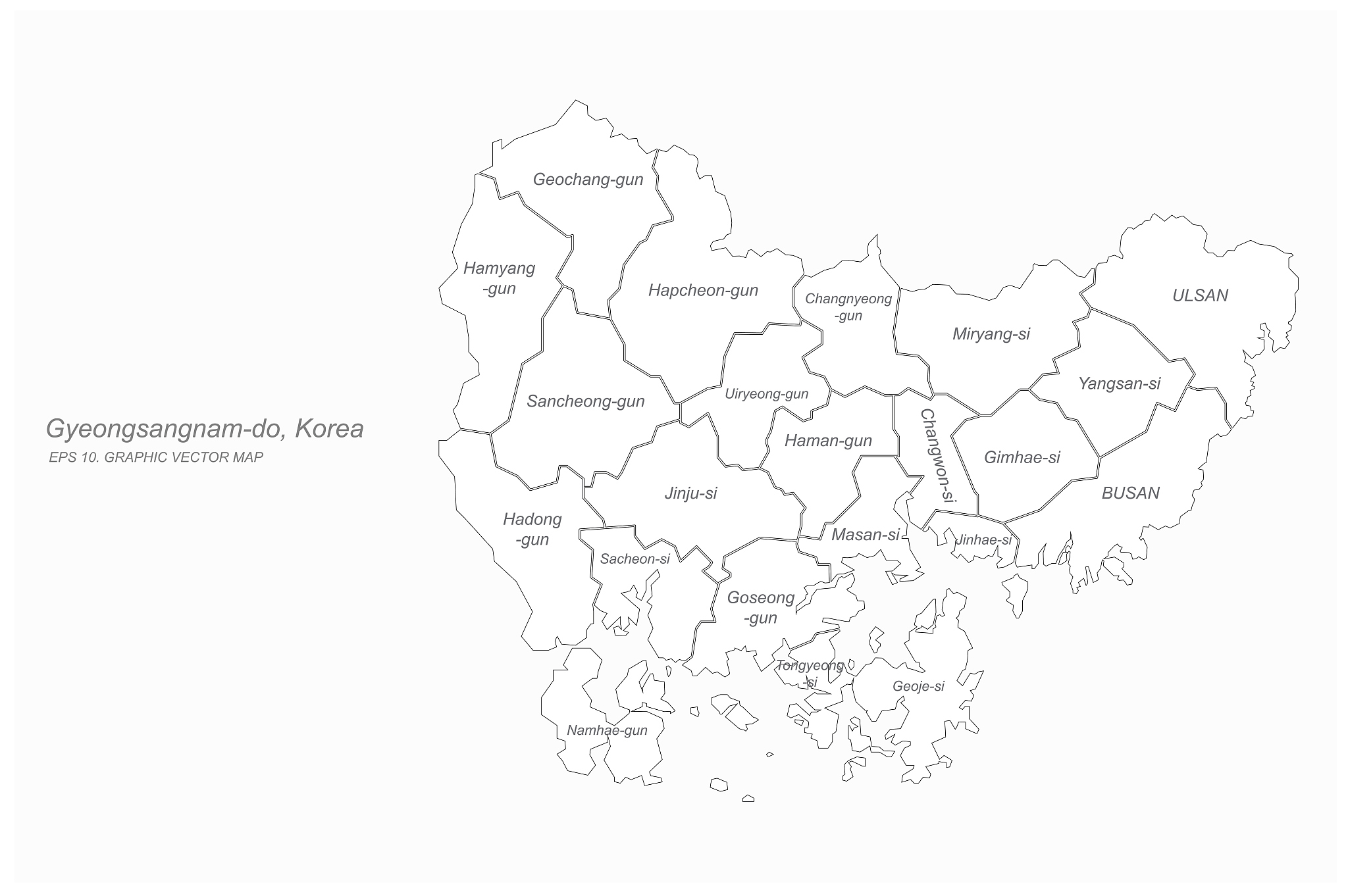 gyeongsang do map. south gyeongsang and north gyeongsang provinc