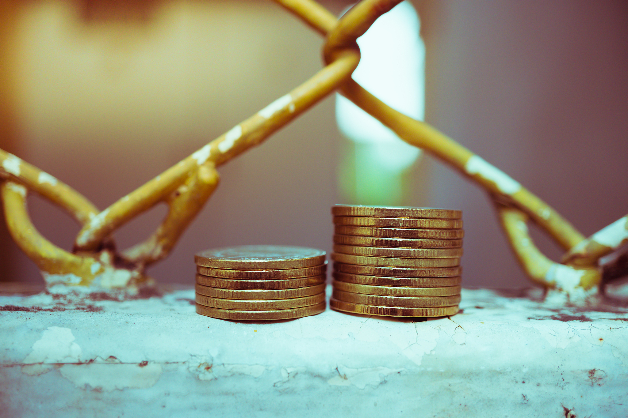 money stack coins on rusty