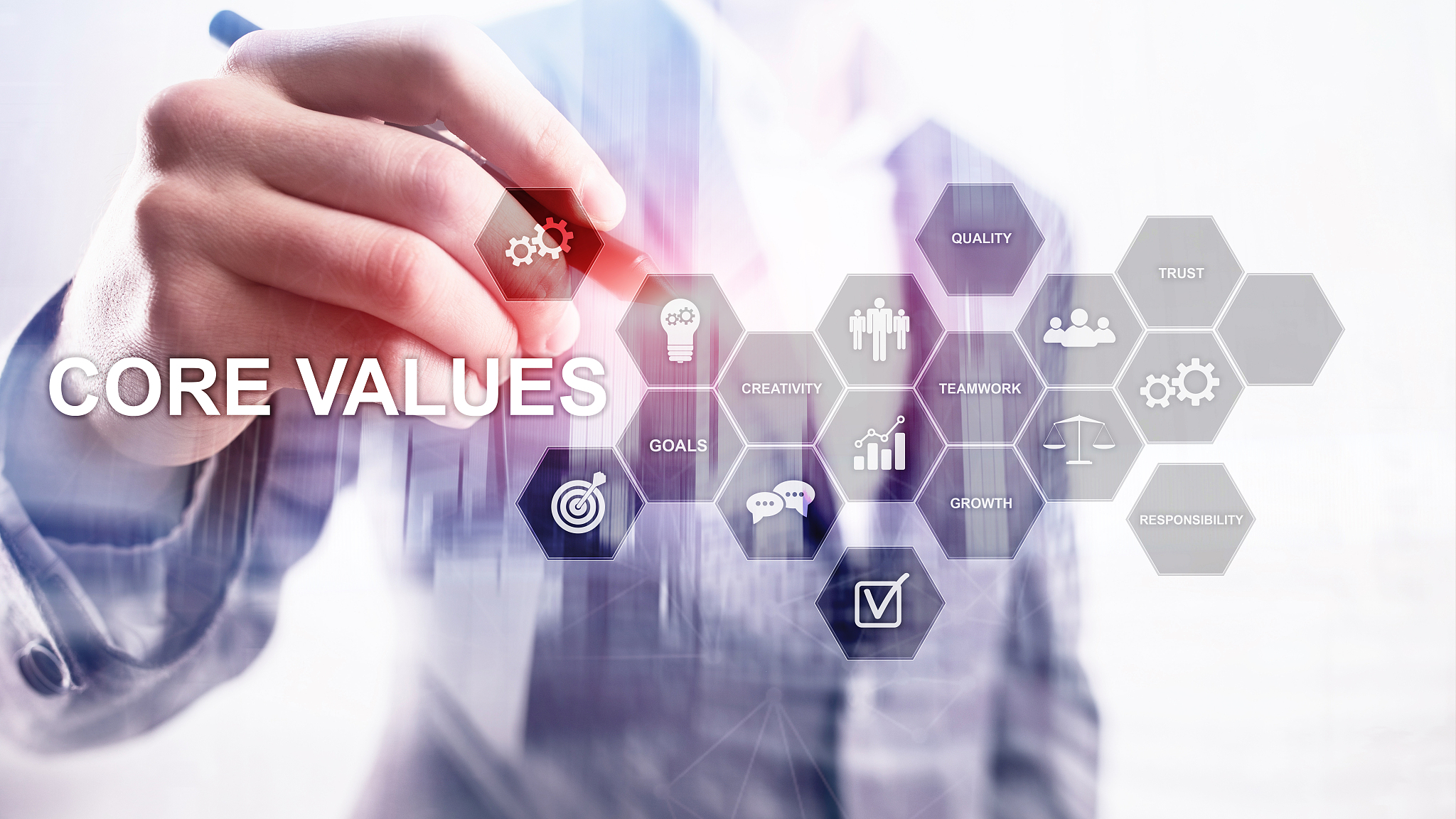 core values concept on virtual screen. business and finance solu
