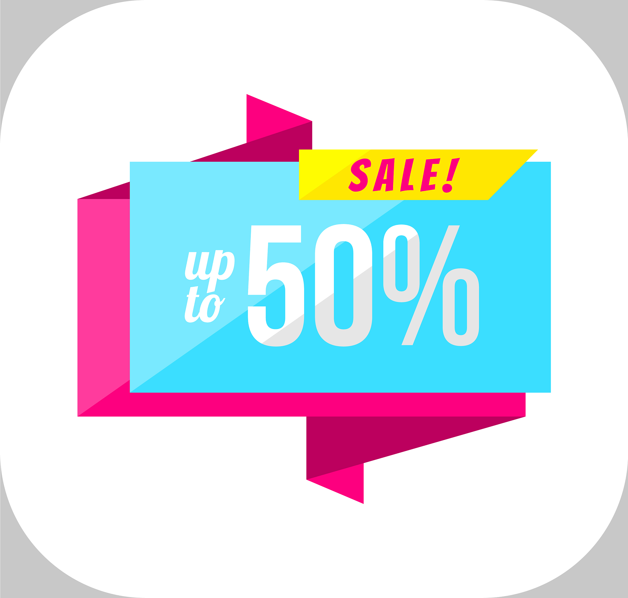 up to 50 percent sale banner on white background