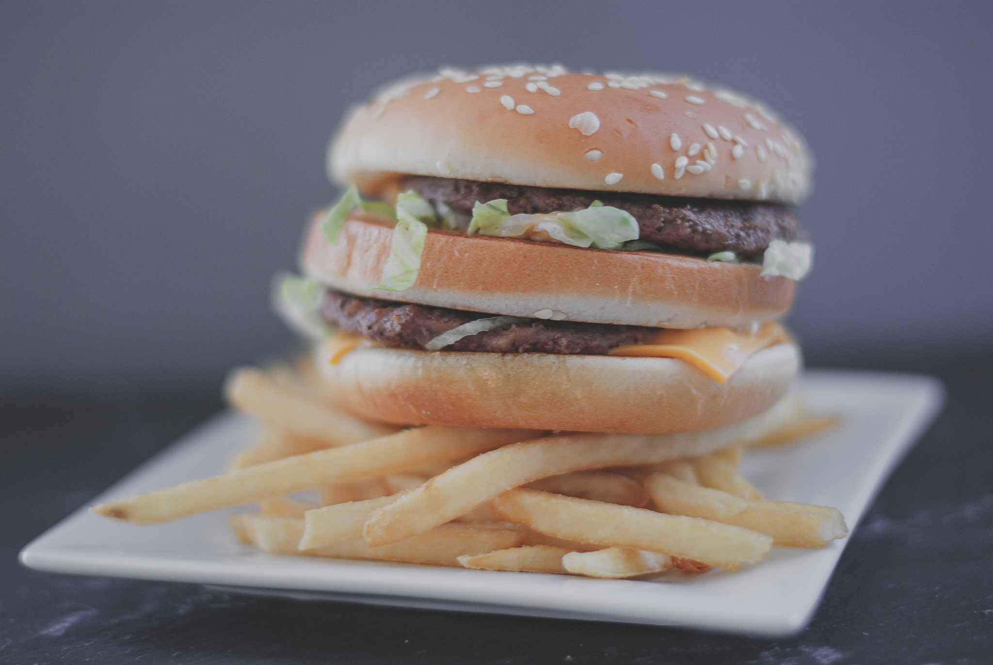 big hamburger and fries