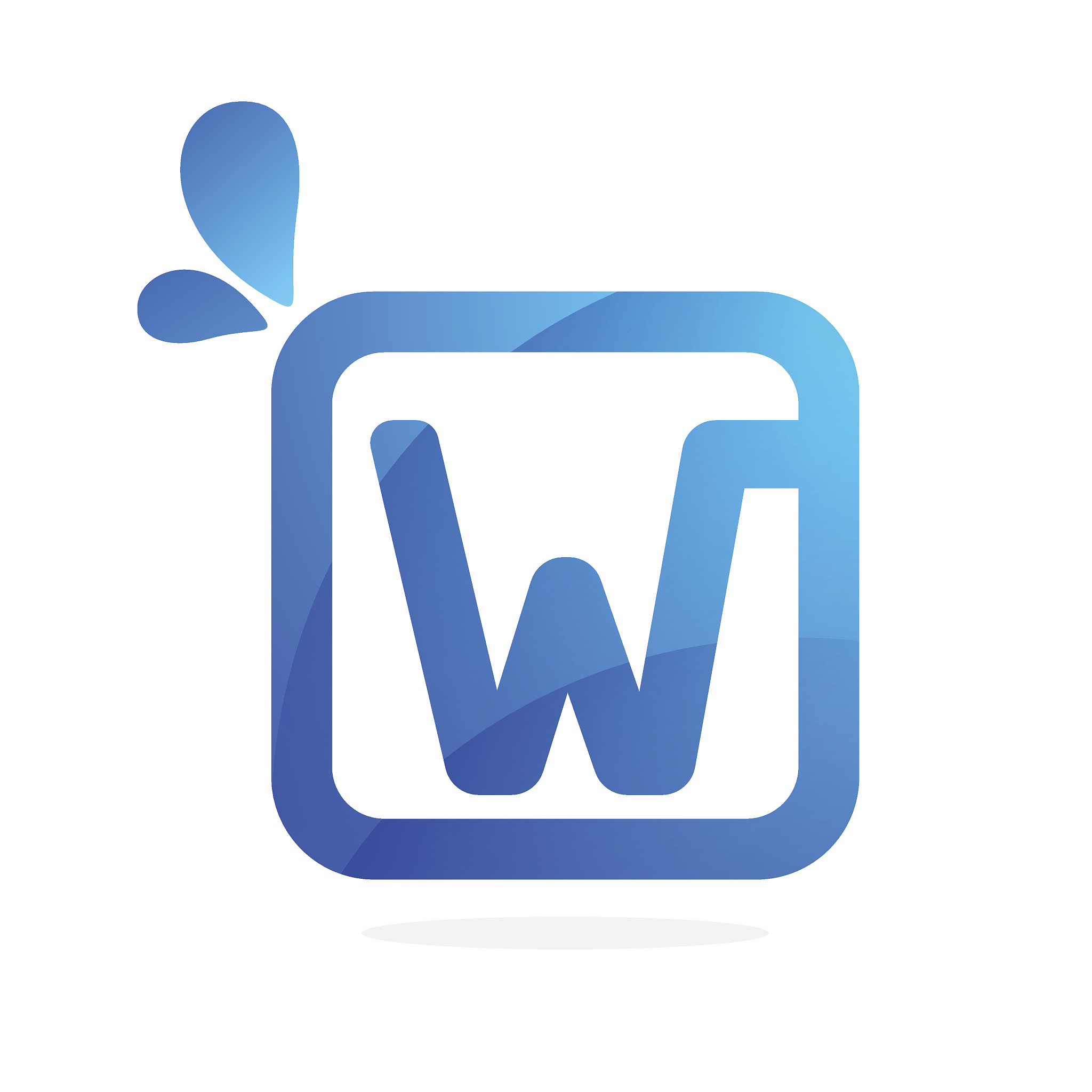 w letter icon in square with blue drops.