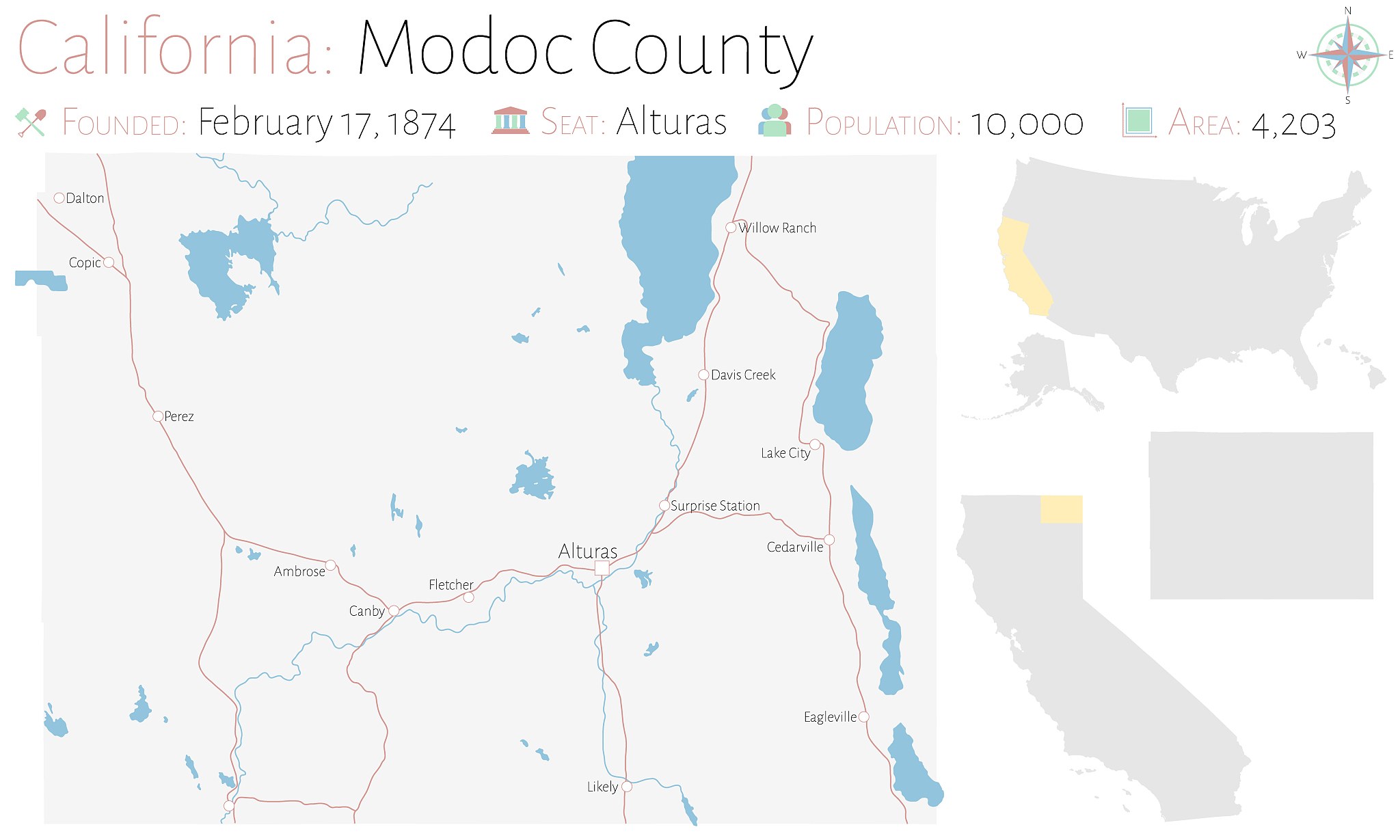 map of modoc county in california