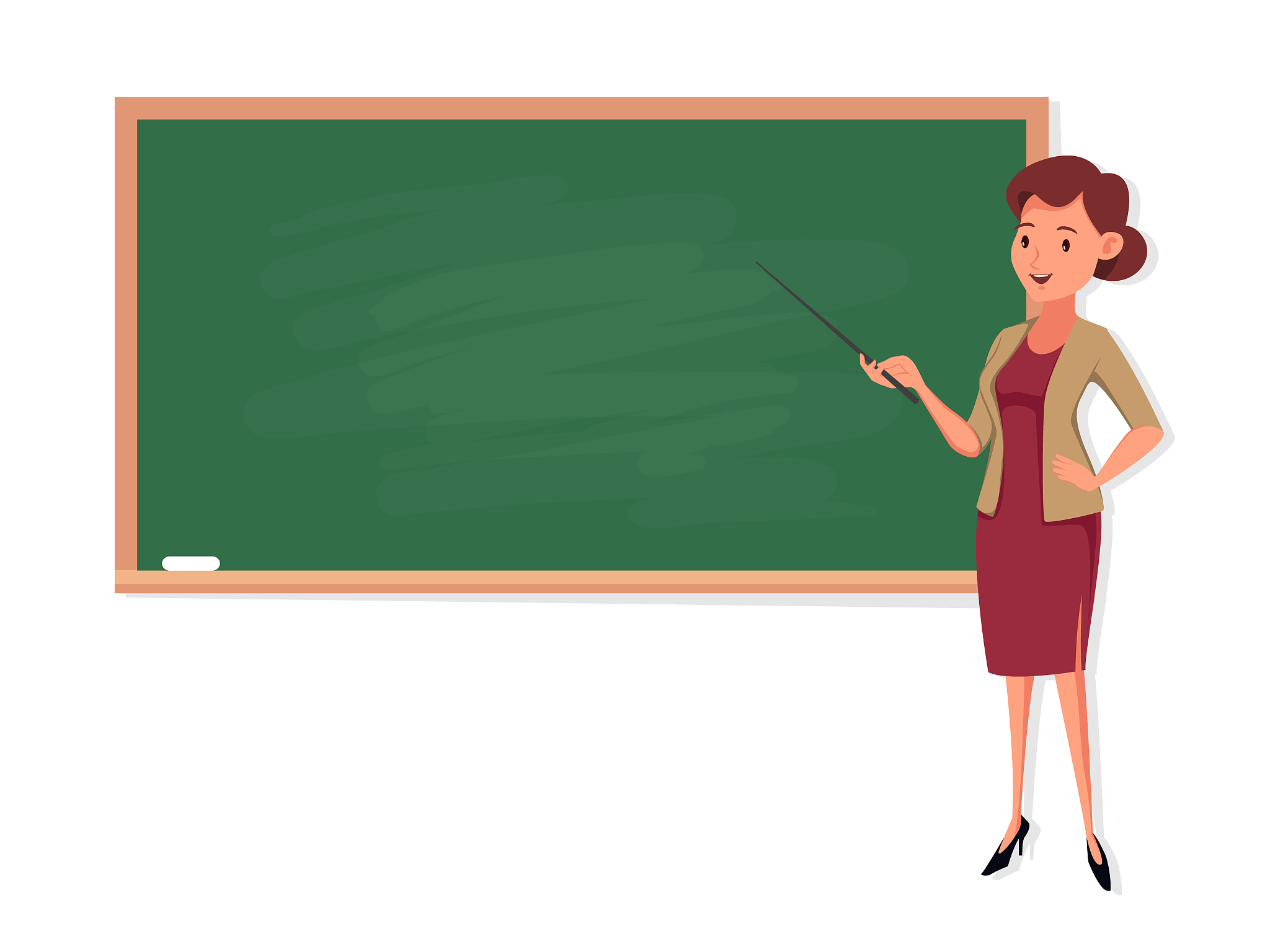 young woman teacher on lesson at blackboard in classroom isolate