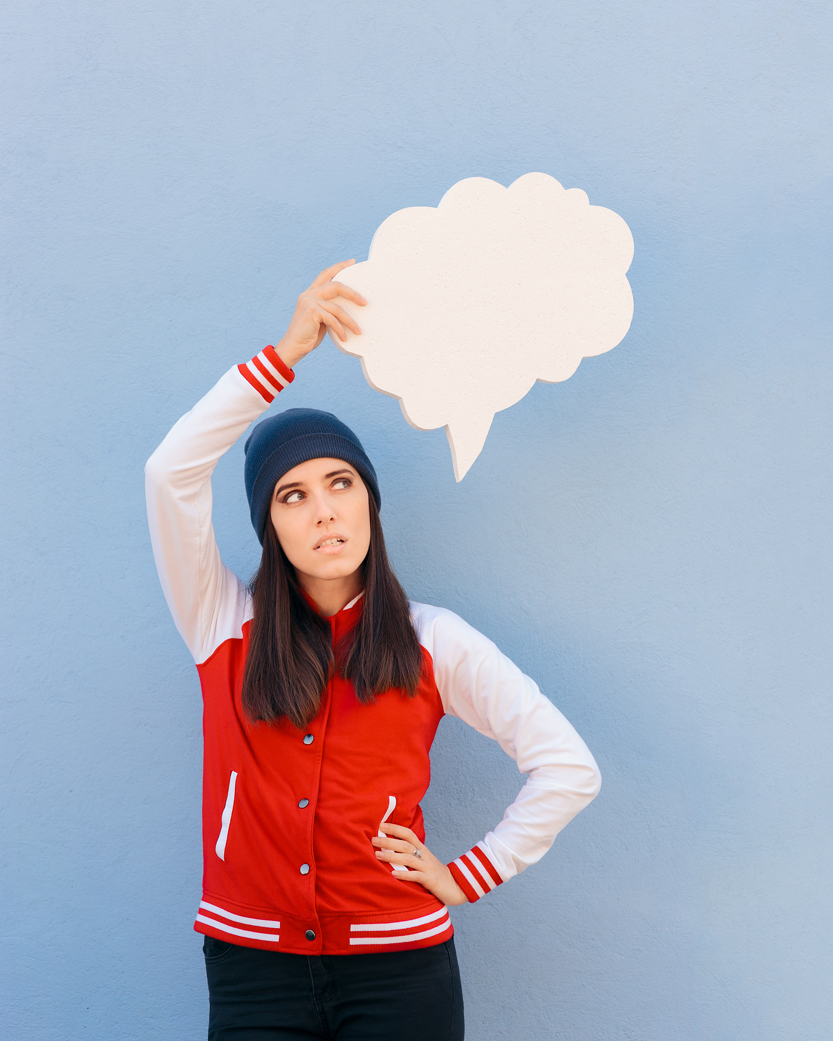 funny student holding speech bubble