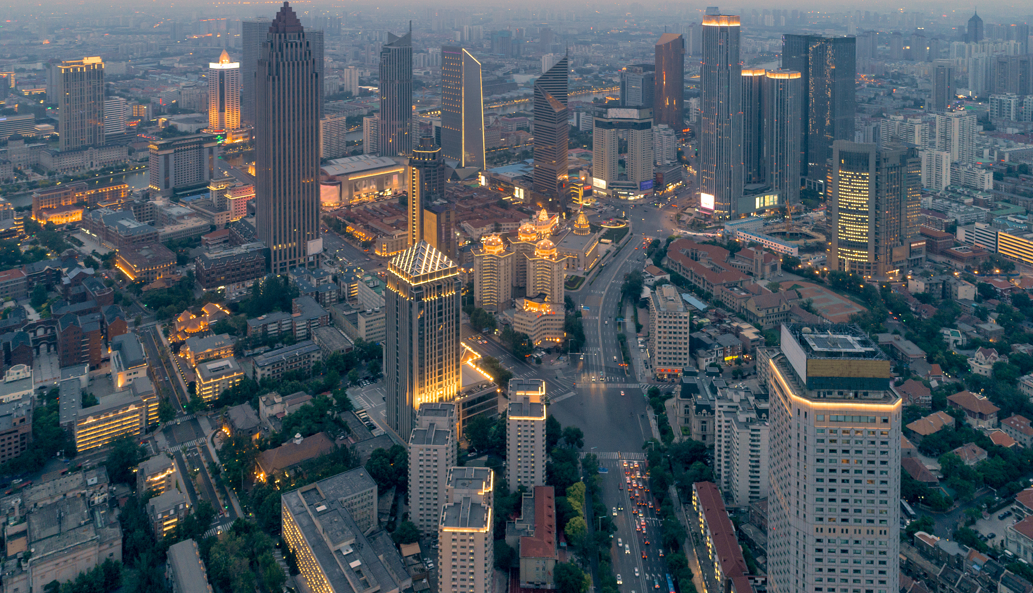 aerial view of tianjin business area