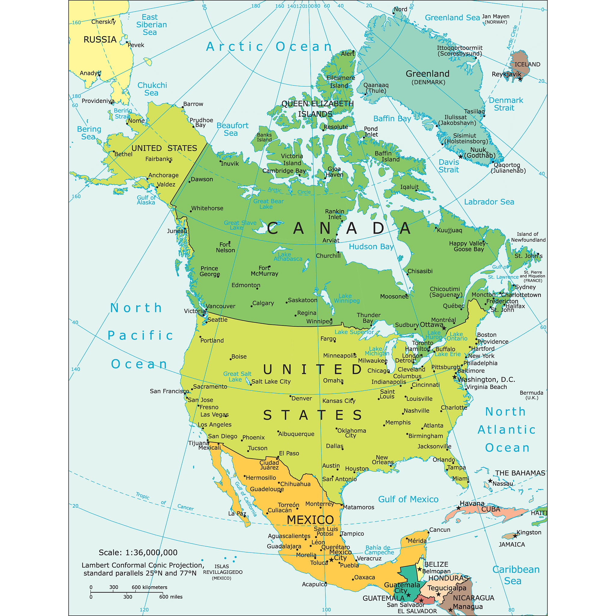 political map of north america
