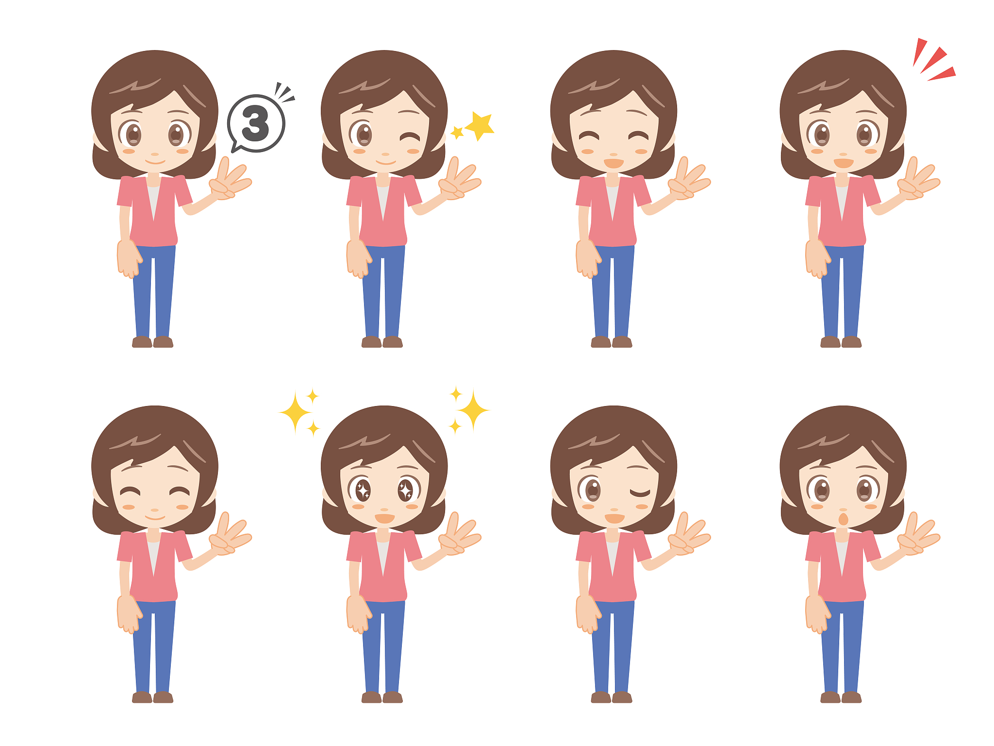 illustrations of women doing the number three hand sign with the