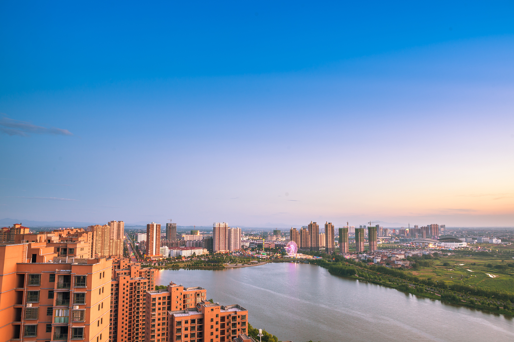 birdview of dream lake in fuzhou city