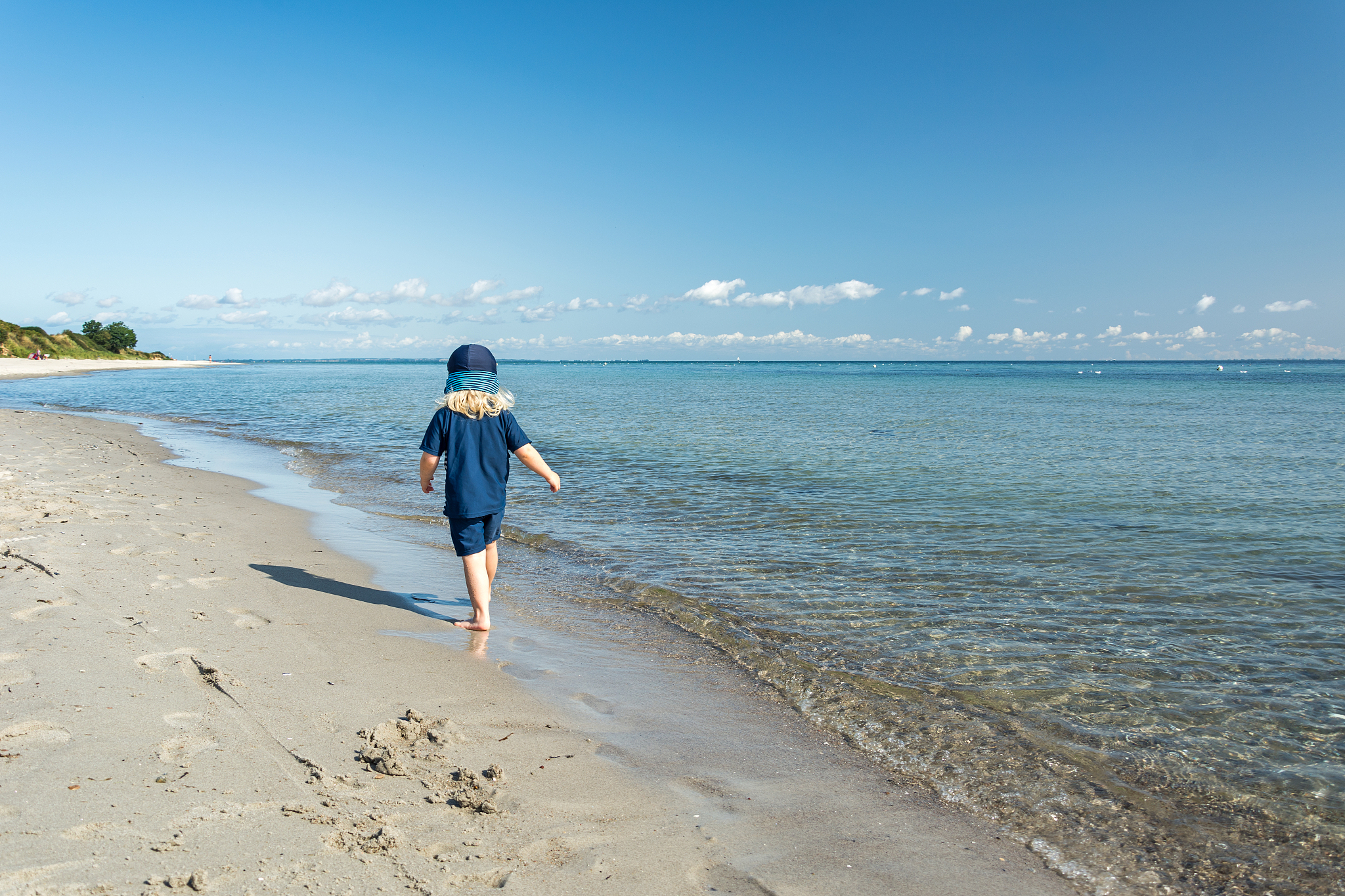 rear view of man on beach against sky