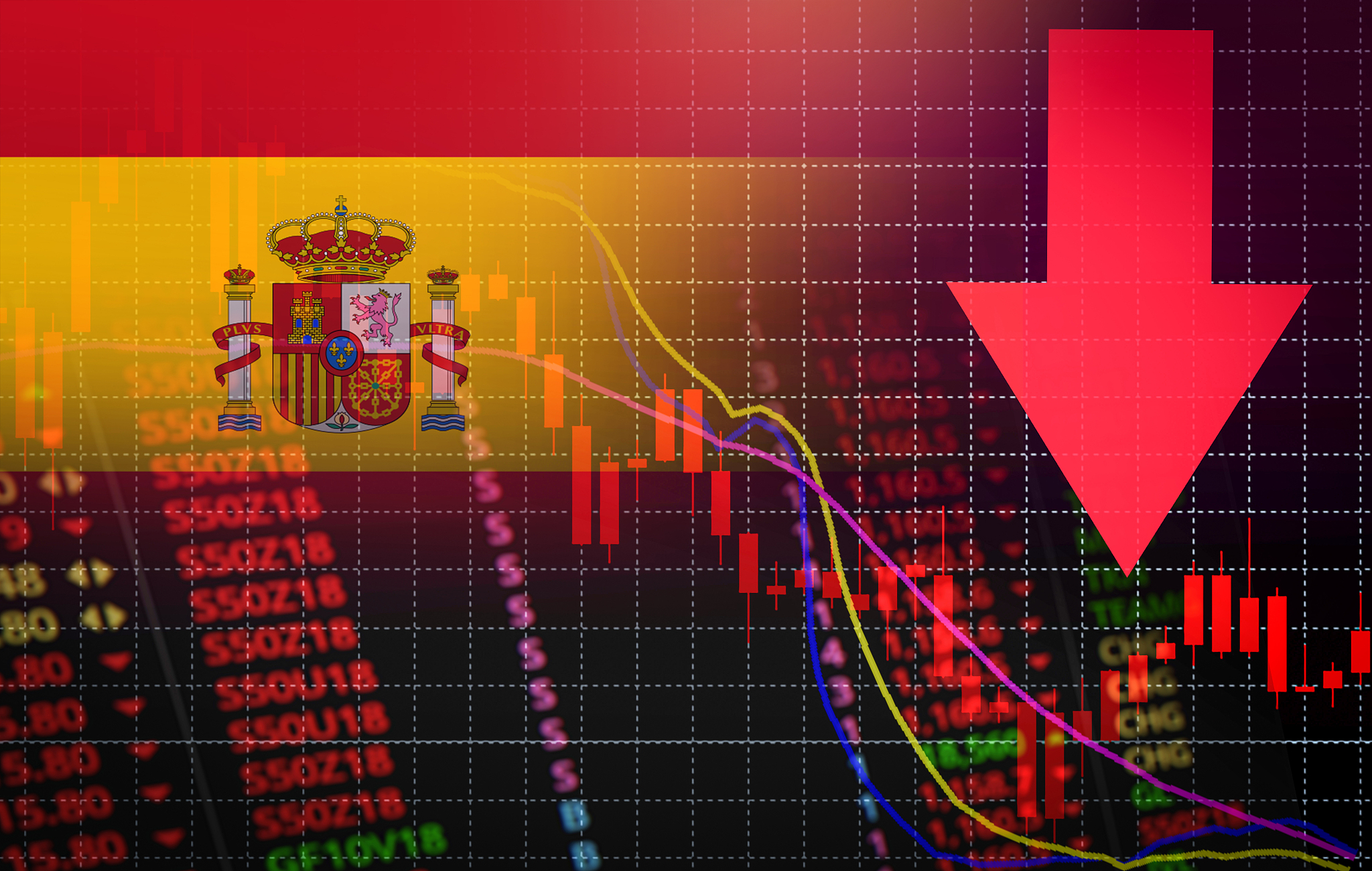 spain stock exchange market crisis red market price down chart f