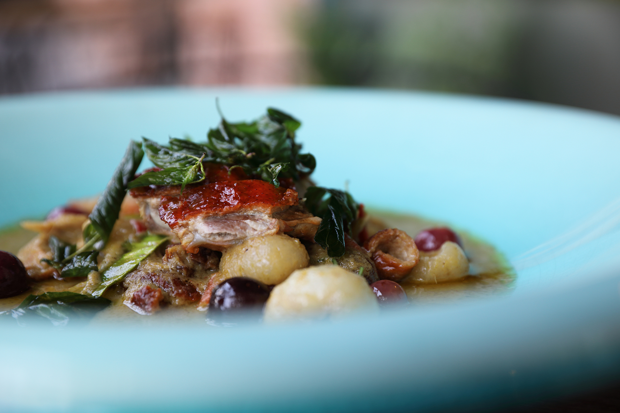 green curry with roasted duck , thai food