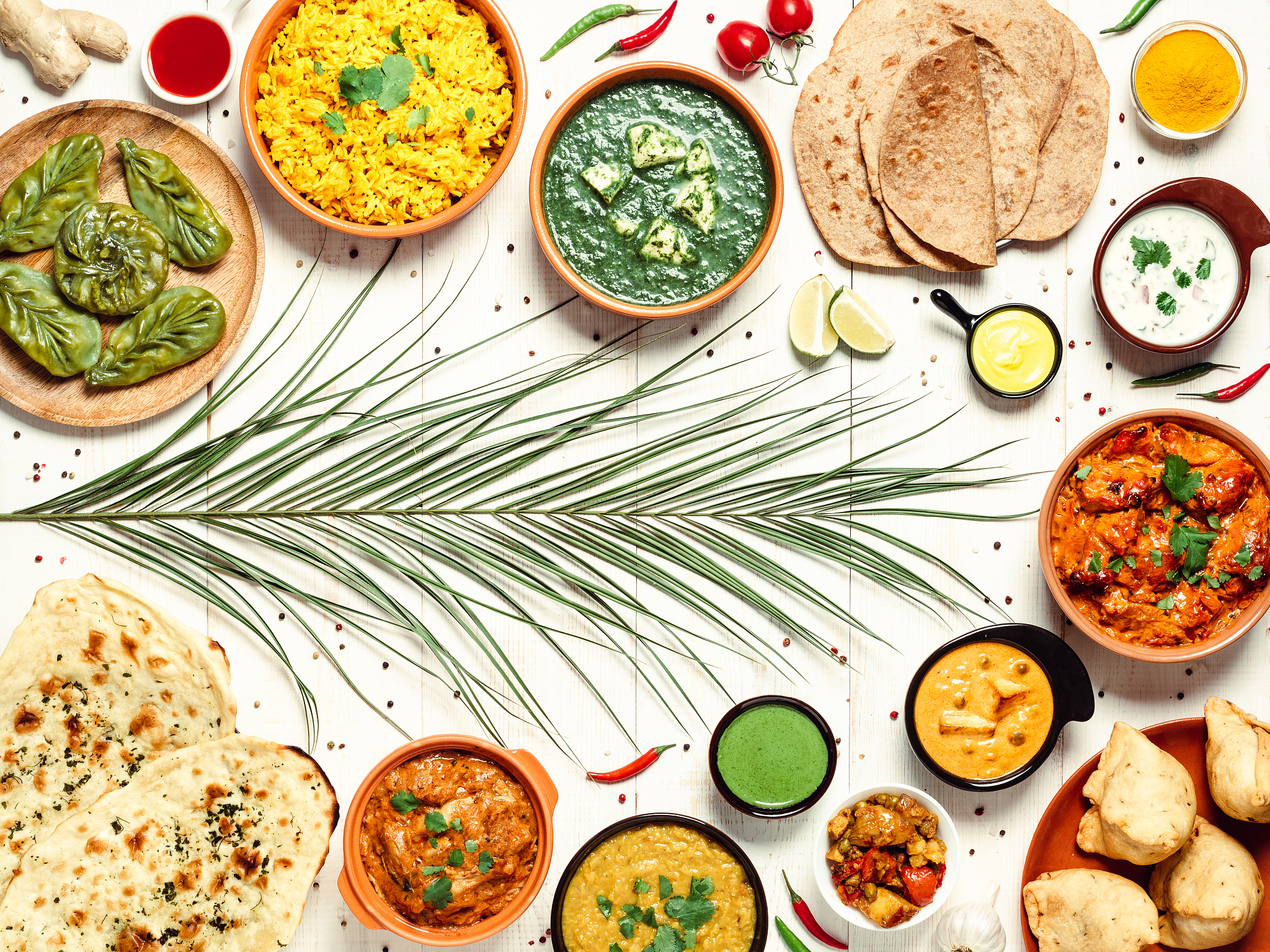 indian food and indian cuisine dishes, copy space