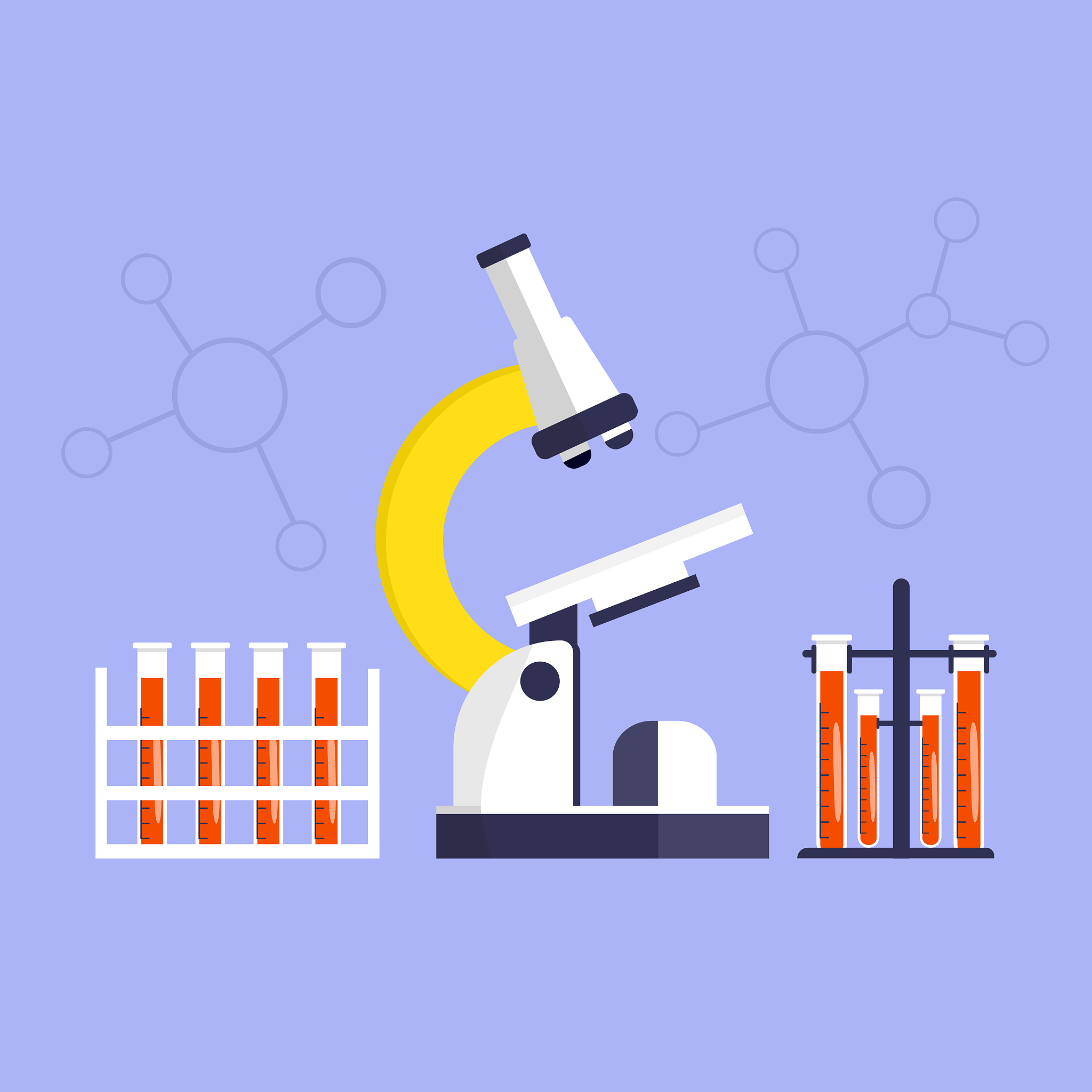 medical research concept, microscop and blood test, scientist re
