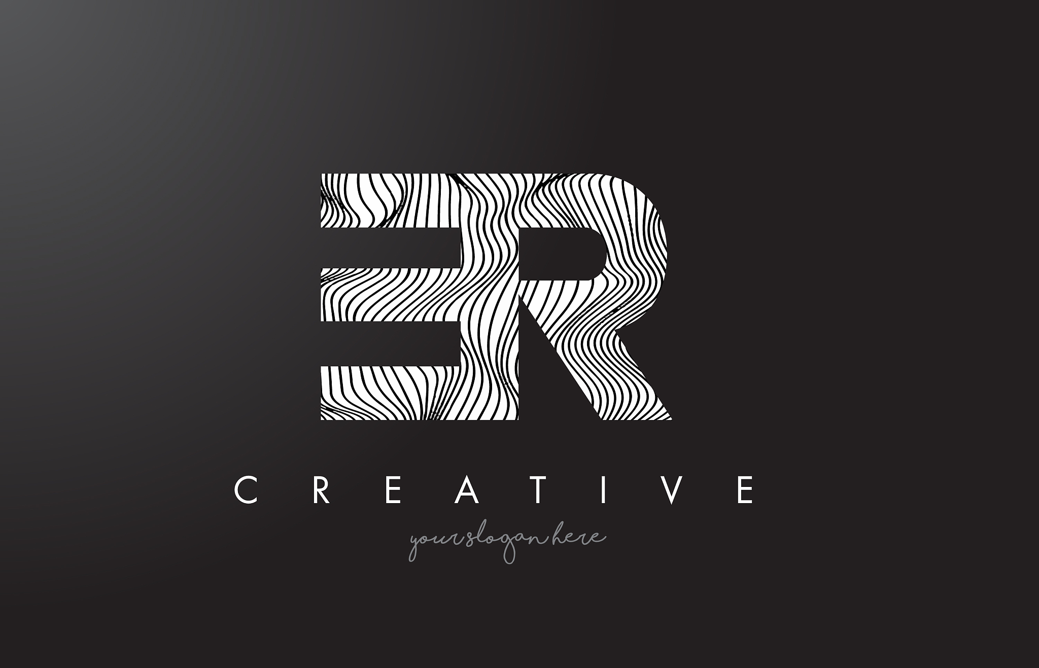 er e r letter logo with zebra lines texture