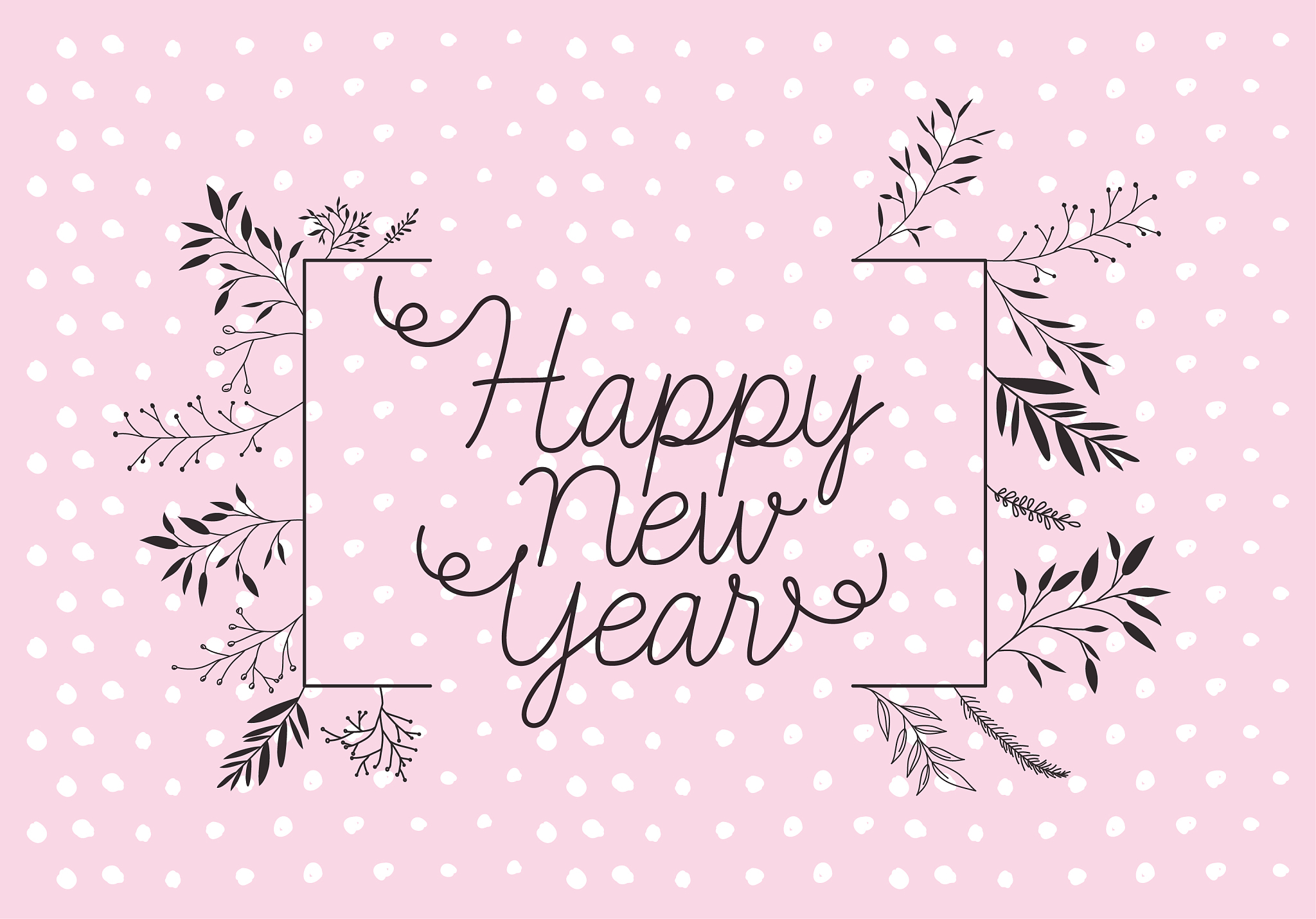 happy new year calligraphy card with leafs crown