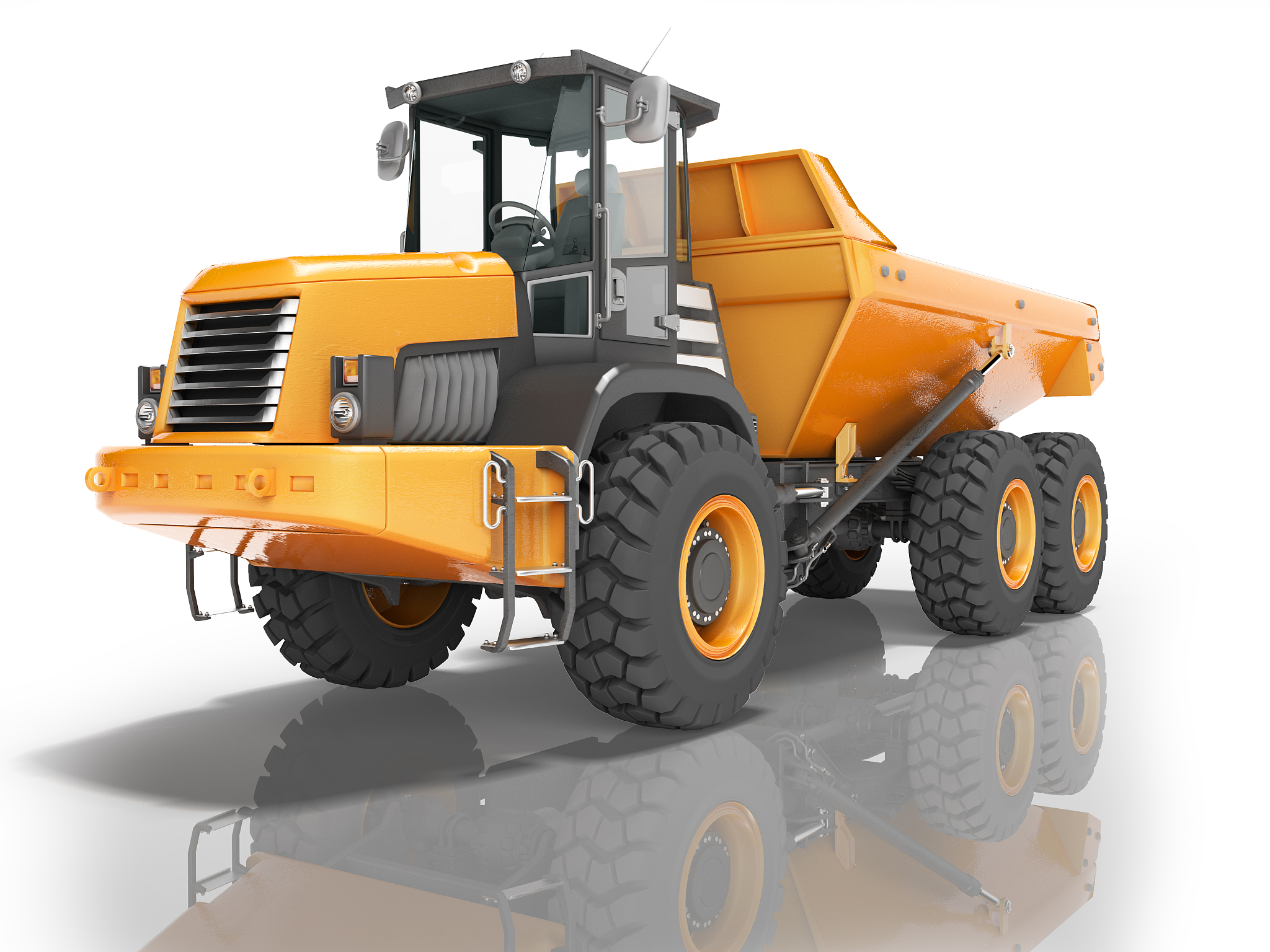 construction equipment orange dump trucks with articulated frame
