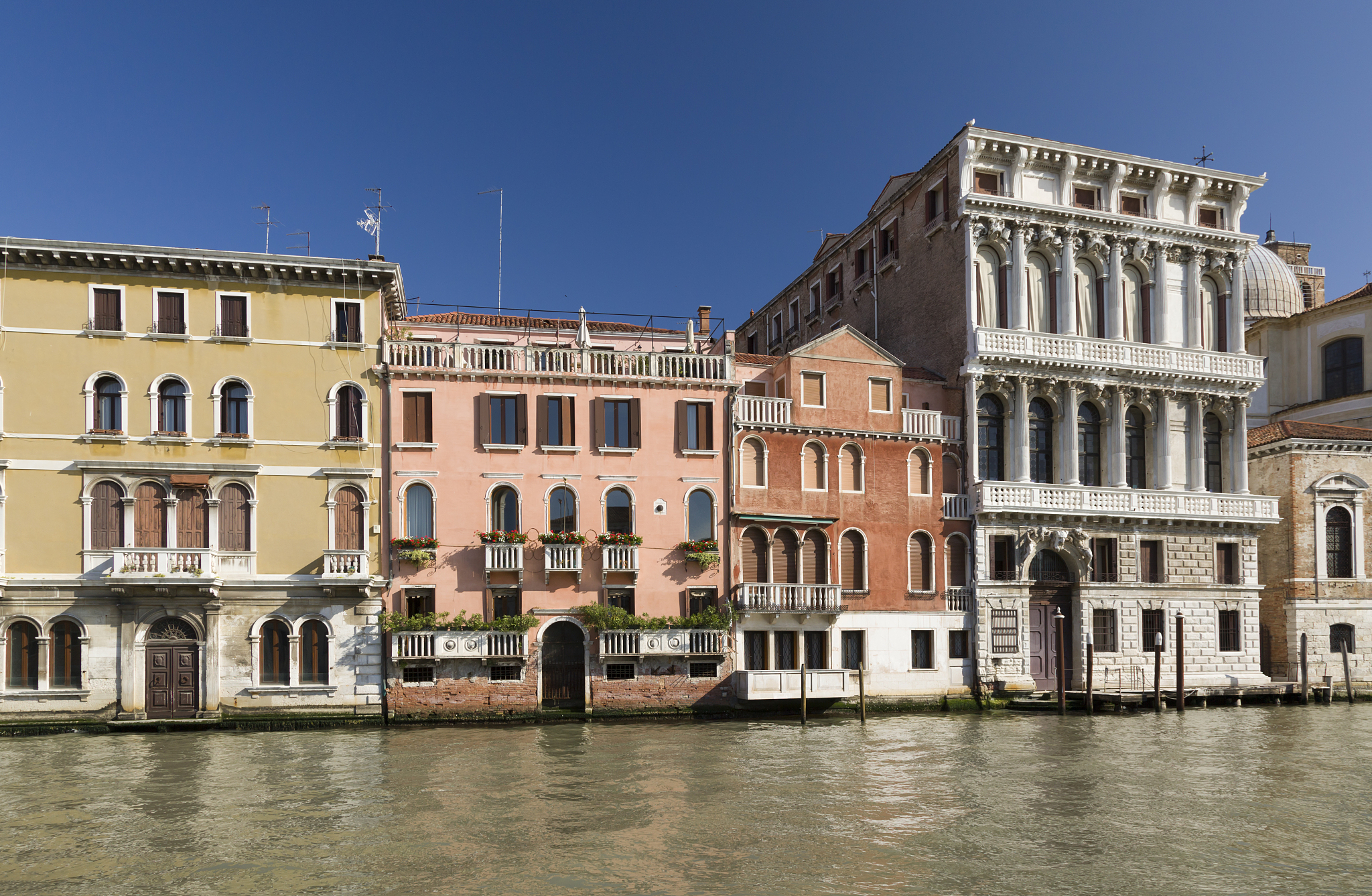 architecture of buildings on the grand canal, venice, italy