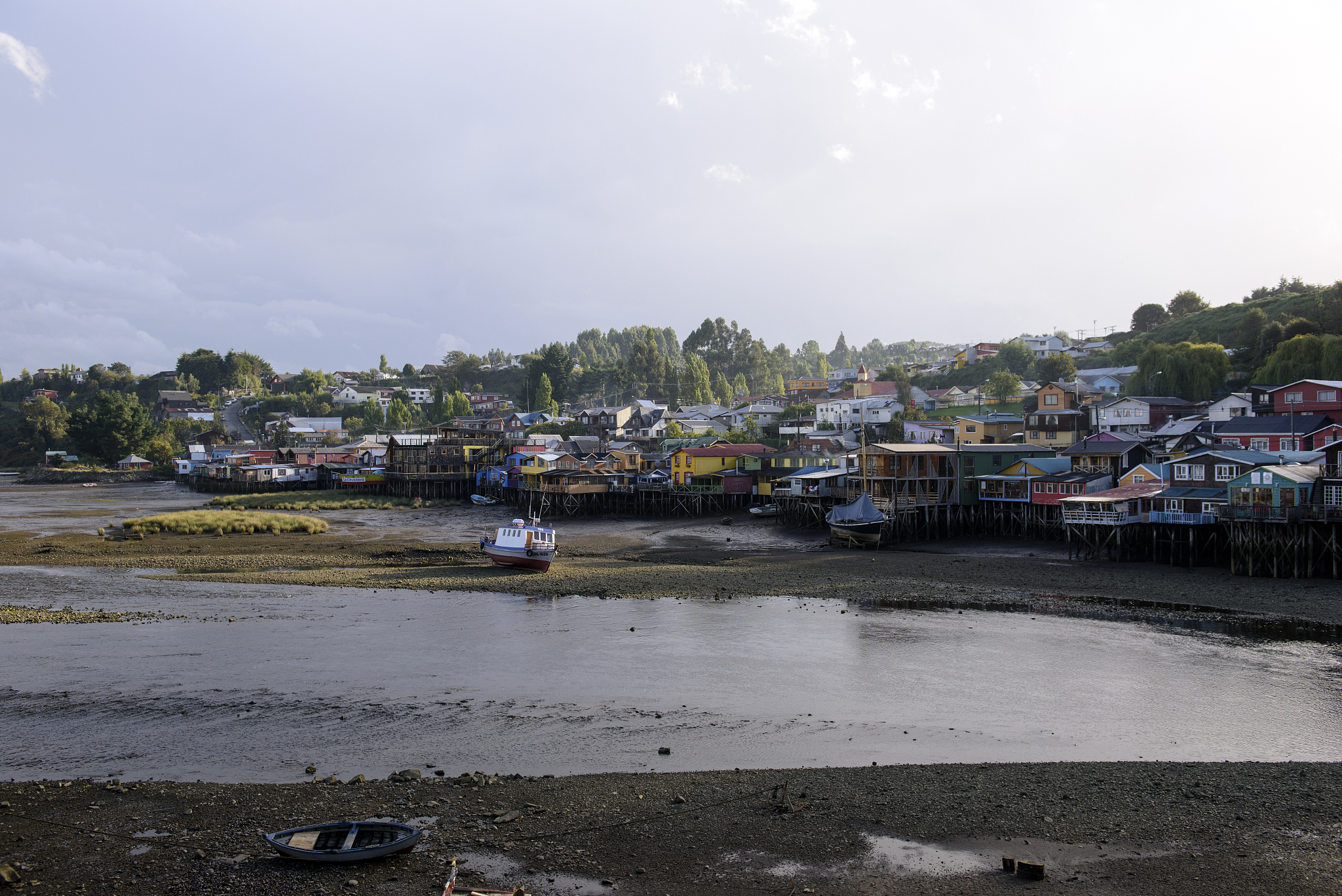 colourful palafitos in castro, chiloé island, chile