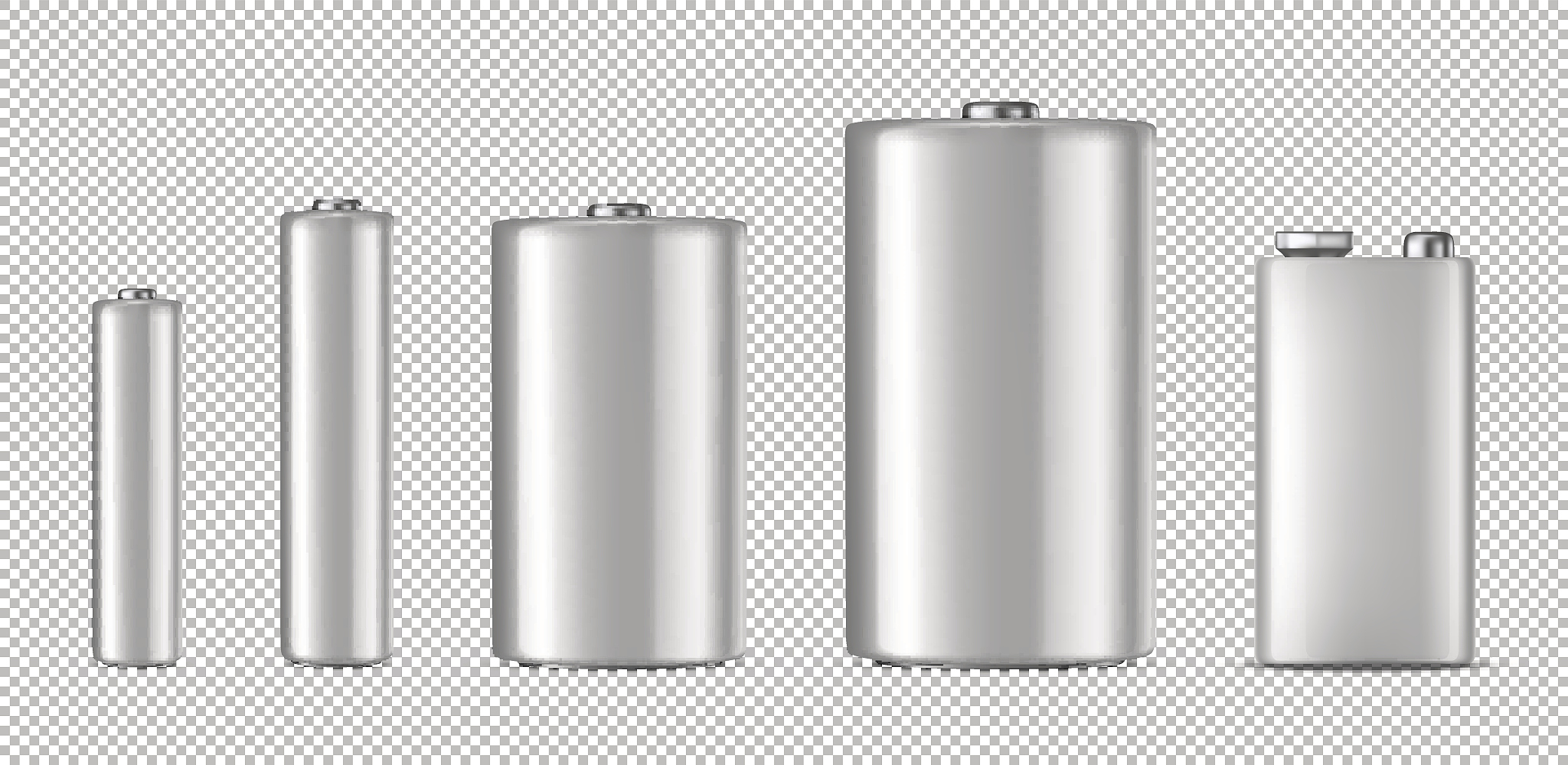 vector realistic white alkaline batteriy icon set. diffrent size