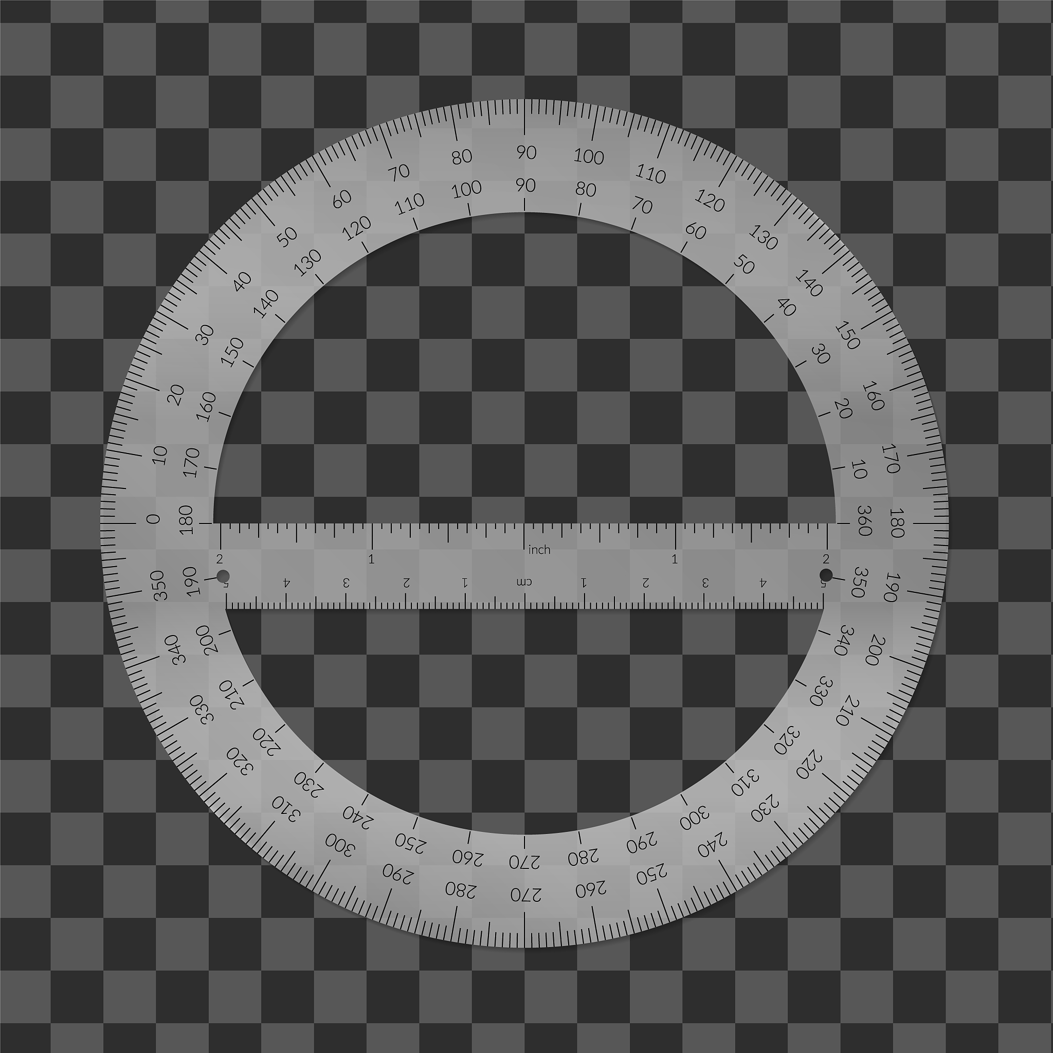 plastic circular protractor with a ruler in metric and imperial 